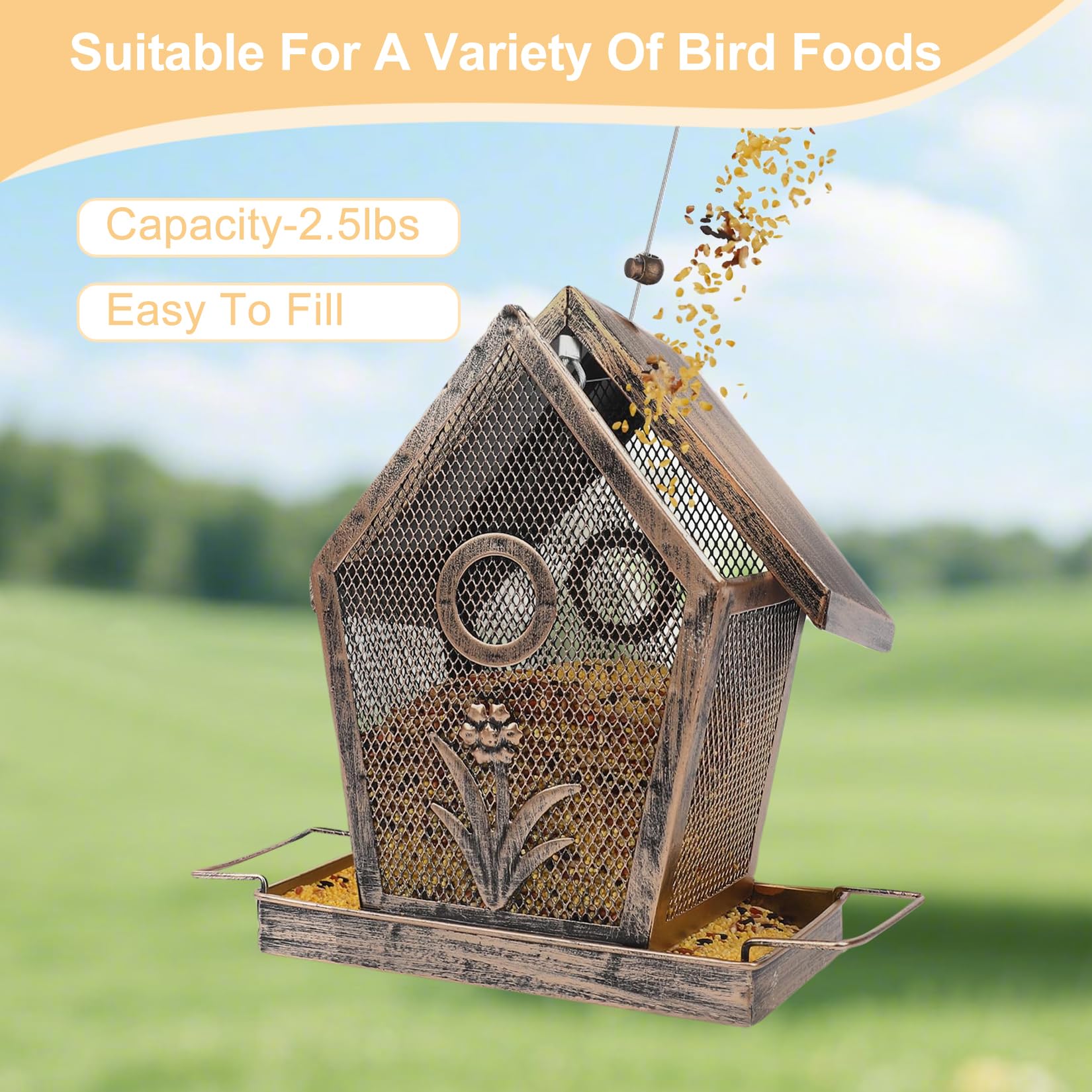 SCBOY Comedero pajaros Exterior Alta Resistencia a la Intemperie comederos para pajaros Gran Capacidad Bird Feeder para Exteriores Jardín Patio Traspatio — view 5