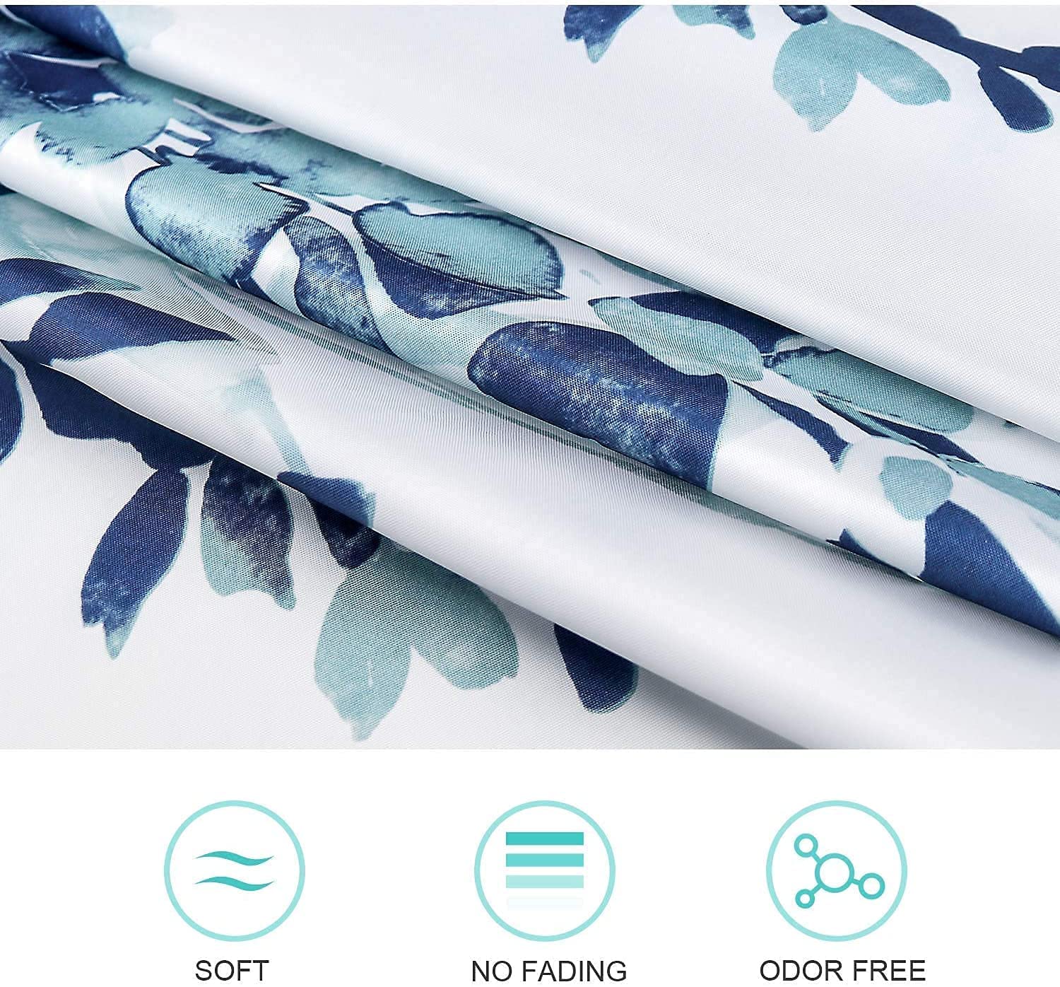 homewards Polyester Blue Floral Design Shower Curtain with 12 Hooks, Standard, 6ft x 6.5ft (180cm x 198cm) Set of 1 3