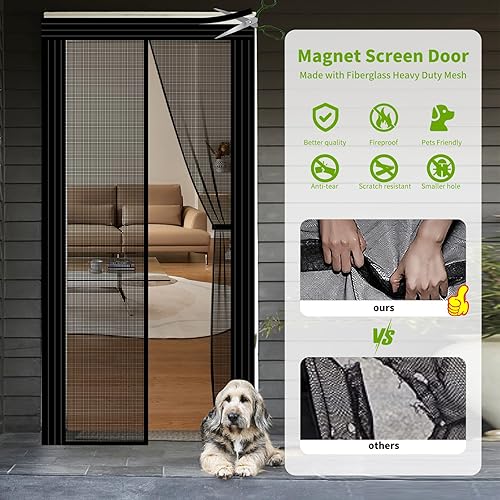 Miniatura 3 de Puerta magnética ajustable para puertas de 29 a 34 pulgadas de ancho de 79 a 82 pulgadas, puerta de malla de fibra de vidrio autosellada reforzada,