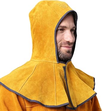 AP Cowhide Split Leather Welding Hood Helmet Caps with Neck Shoulder Drape for Head Protection