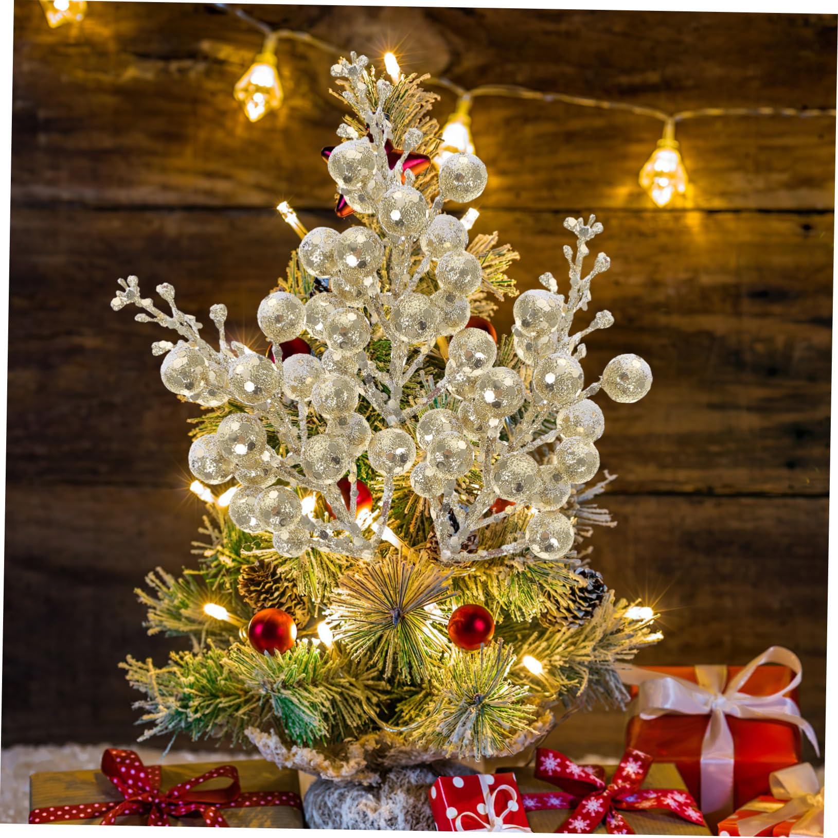 10pezzi Steli di Bacche Glitterate Artificiali per Decorazioni Natalizie Bacche Finte per Ghirlande di Natale Rami per Alberi di Natale