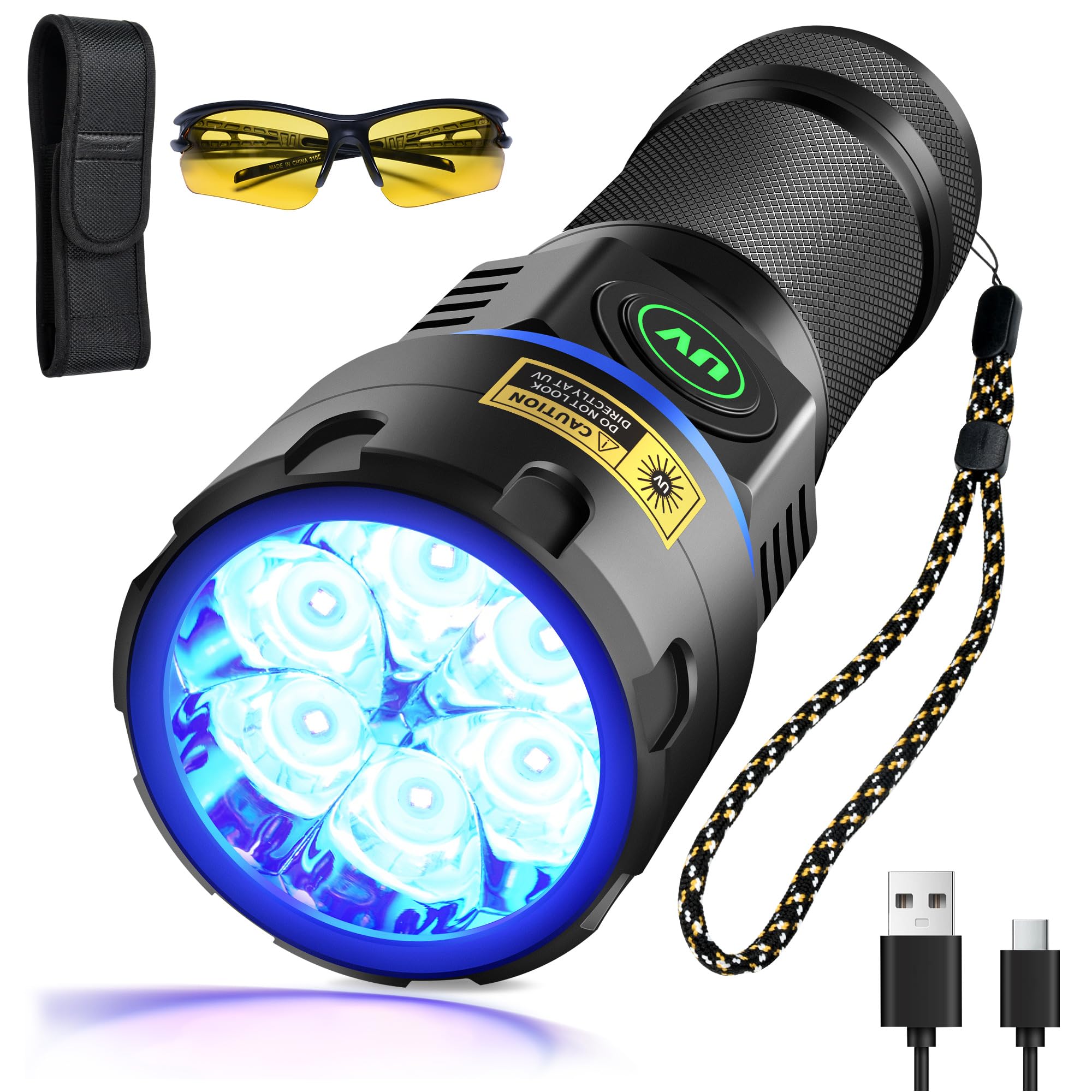 DARKBEAM UV Torch 395nm Blacklight 6xLED Black Light, Rechargeable Ultraviolet Flashlight Powerful 60W Woods lamp, Stepless Dimming, Resin Curing, Detector for Pet Urine, Uranium Glass — image 1