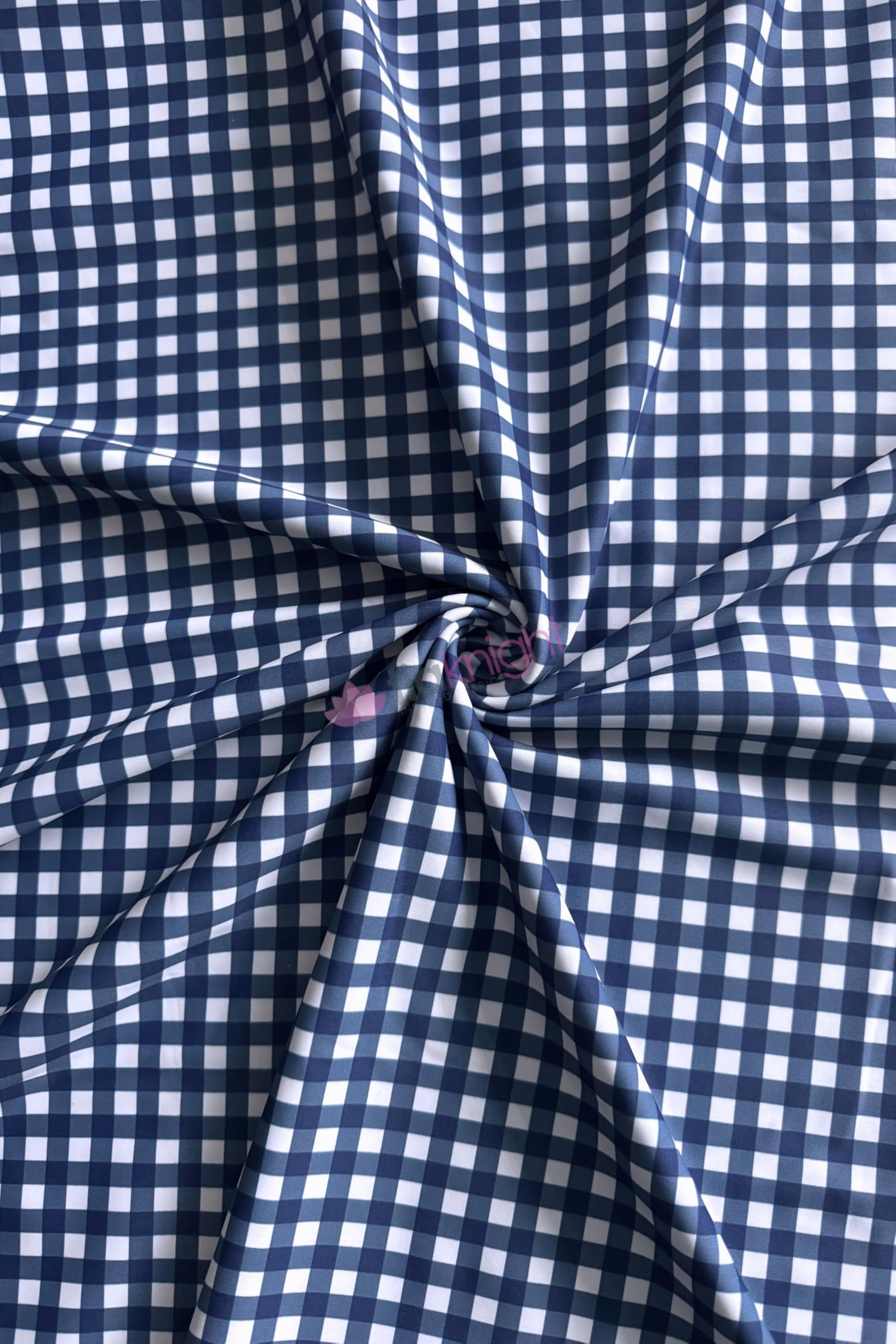 Premium Quality Printed Matte Nylon Lycra | 4 Way Stretch Swim Wear, Dance Leotard, Leggings Material | 50+ Colours/Prints in Stock | Sold By The Metre | Tia Knight (Gingham- Navy)
