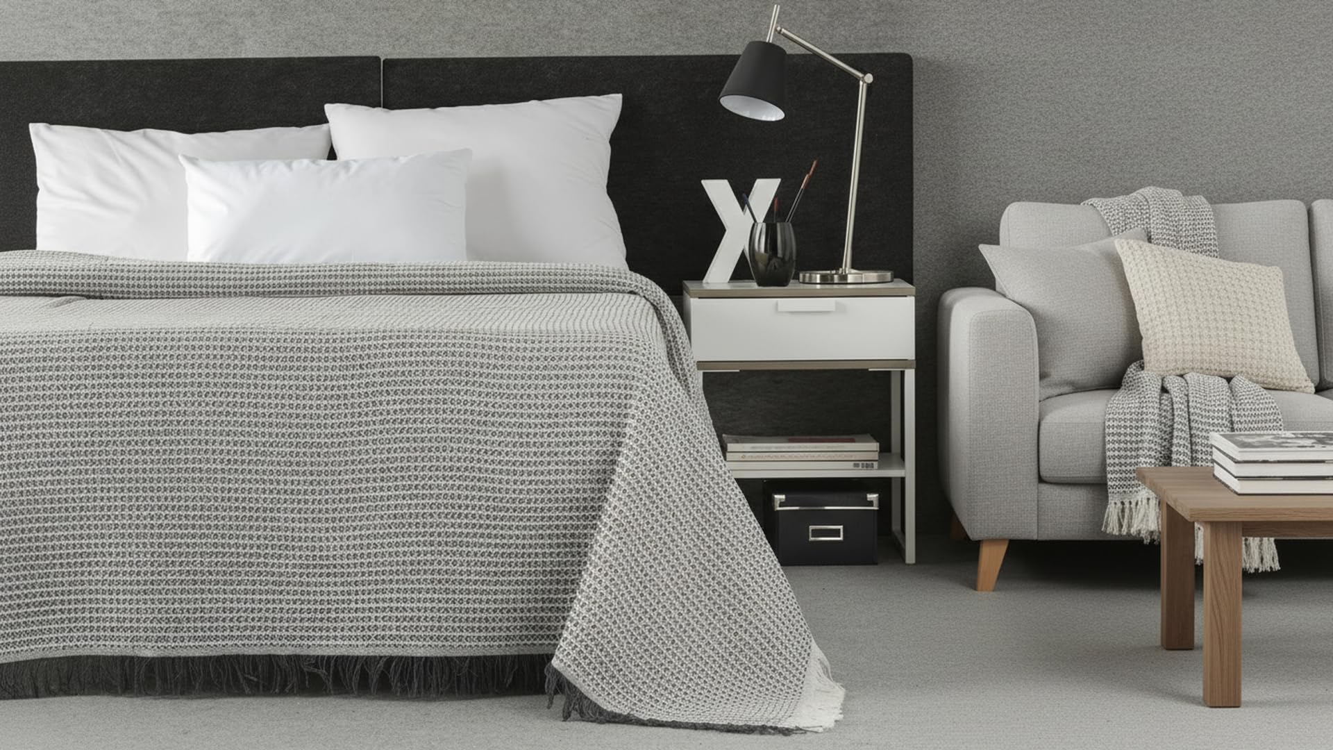 Estoralis | Nido | Trapunta Divano Multiuso | Copriletto, Coperta Foulard | Grigio | Plaid Letto, Copridivano, Pratico e Morbido Confortevole (230 x 260 cm. AnchoxAlto) | con Frange