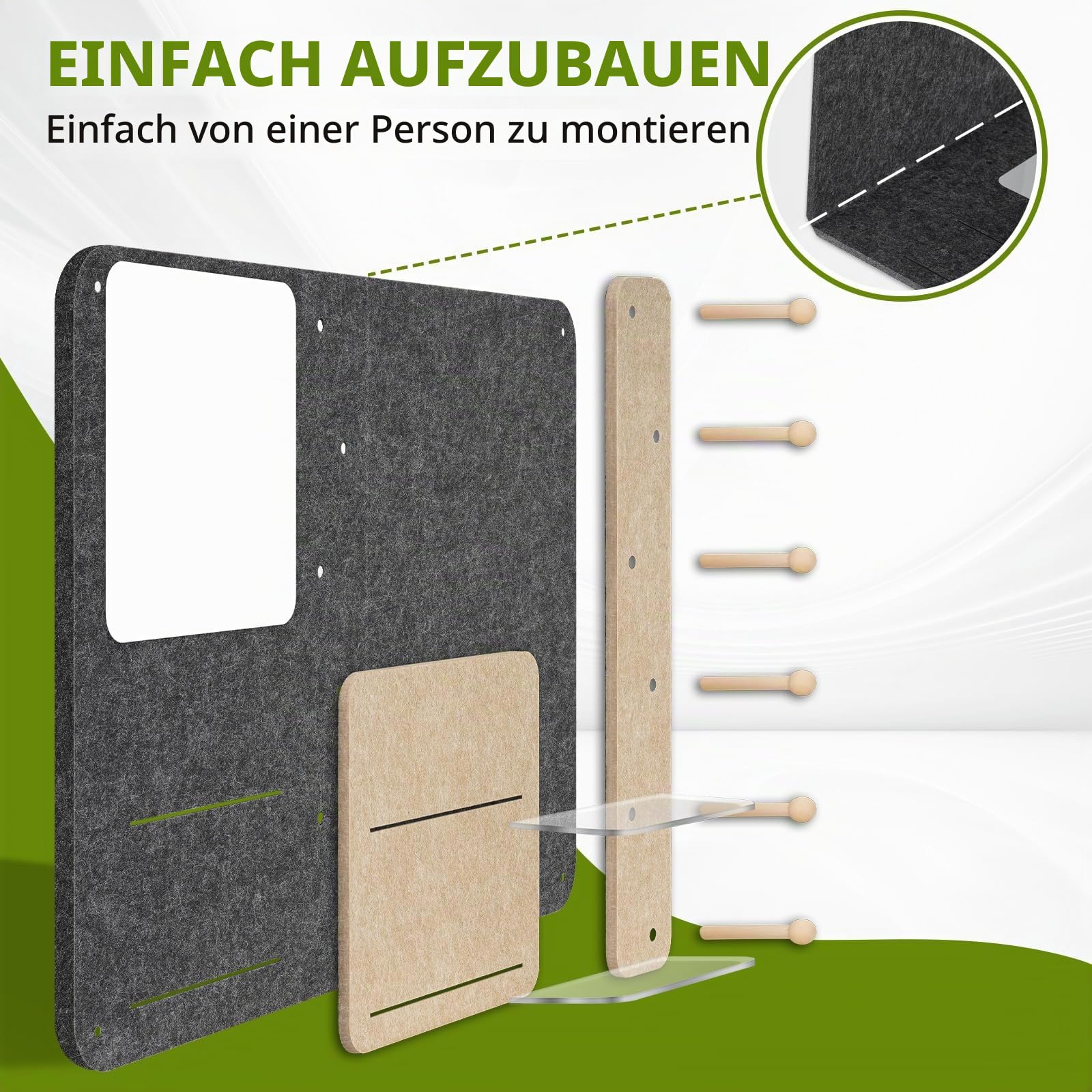 DOLLAR BOSS 3-in-1 faltbare Pinnwand aus Filz, 61 x 40,6 cm, horizontal, Grau | Korktafel, magnetisches Whiteboard mit Acrylregalen, für Zuhause, Büro, Wohnheim, Raumdekoration, mit Pin-Magneten