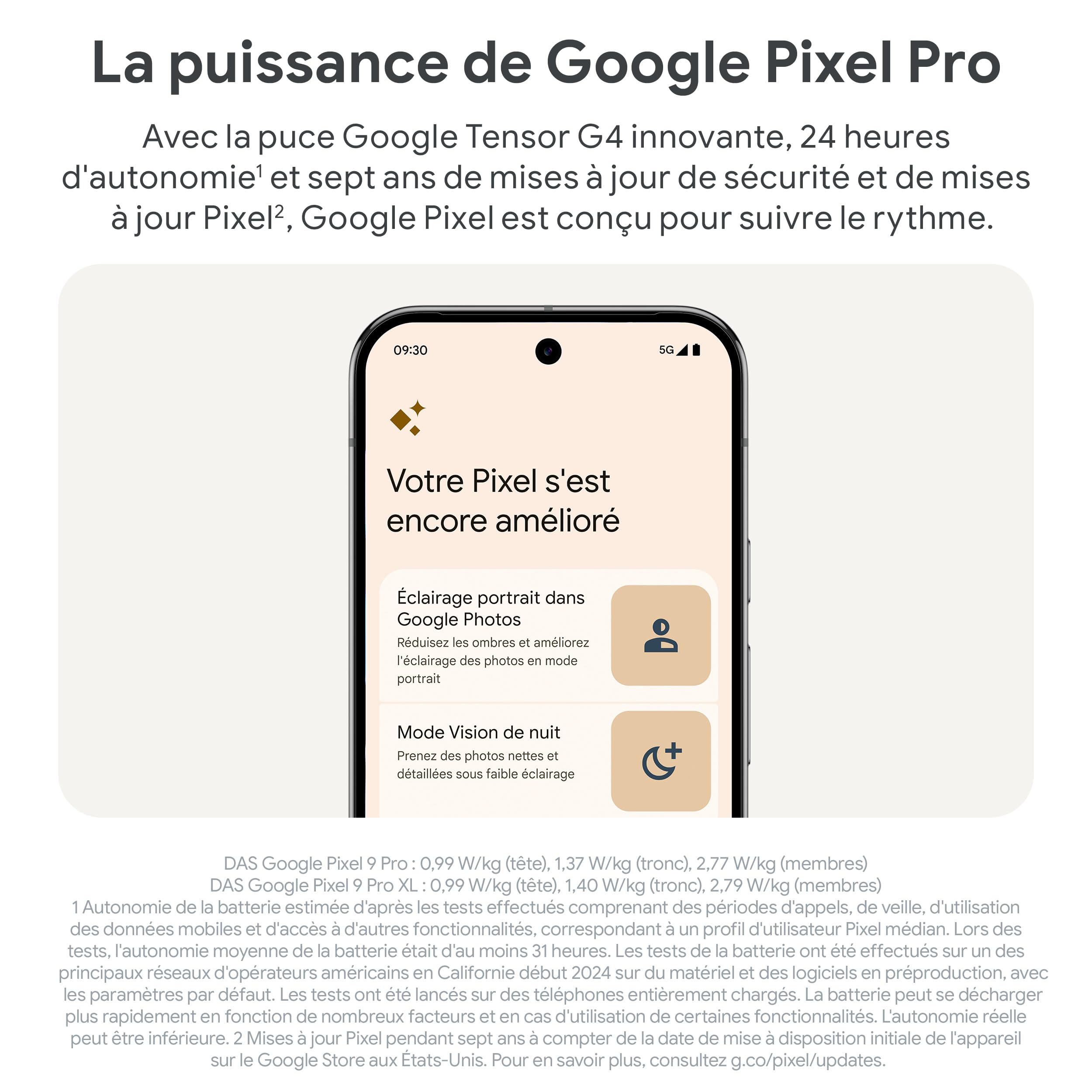 Google Pixel 9 Pro XL – Smartphone Android débloqué avec Gemini, Triple Appareil Photo arrière, 24 Heures d'autonomie et écran Super Actua 6,8 Pouces – Vert Sauge, 128GB