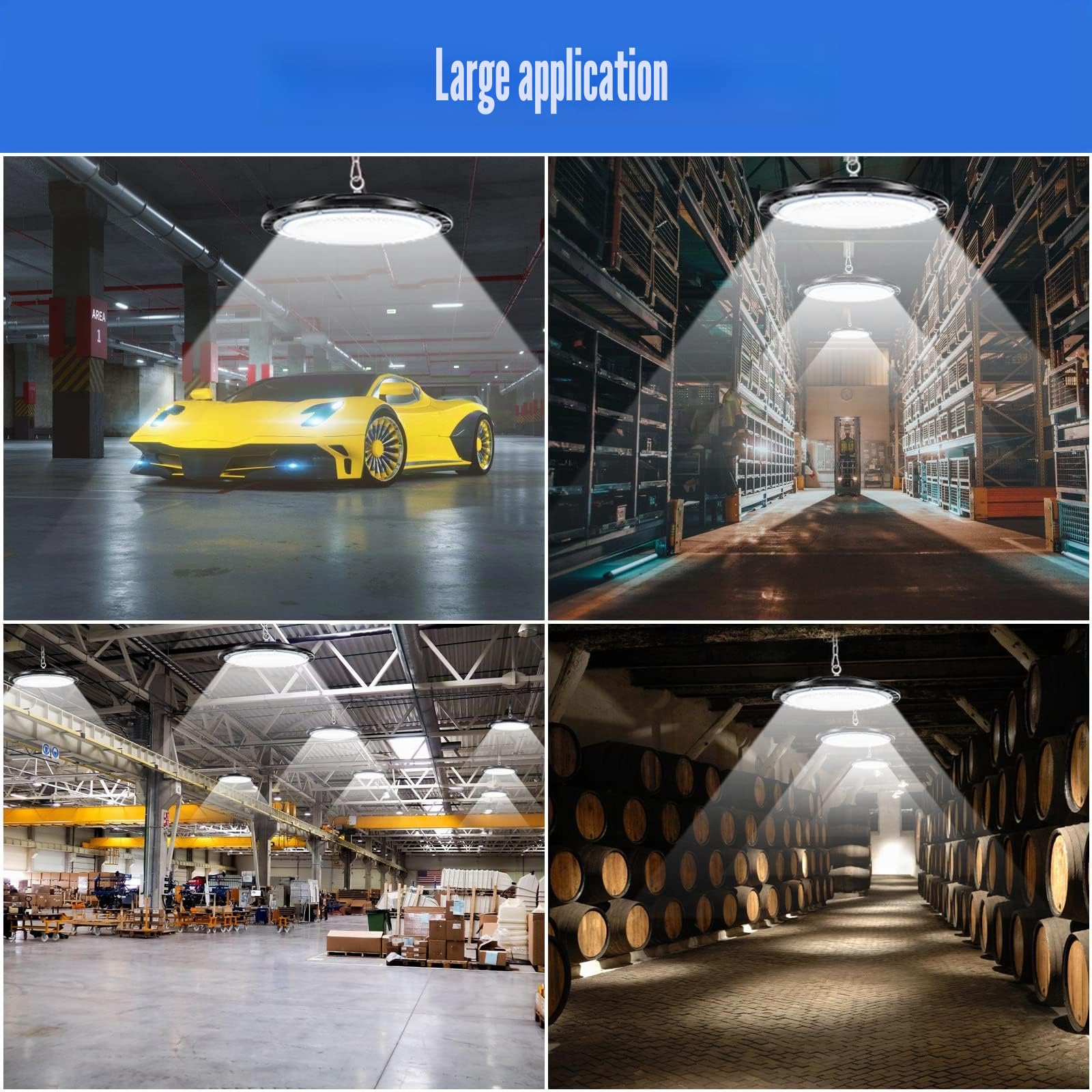 100W UFO LED High Bay lumière, éclairage de Magasin à LED avec 1 mètre chaîne, 10000LM 6500K, Projecteur LED Intérieur, éclairage de baie commerciale étanche IP65 pour entrepôt, garage (Paquet de 4)