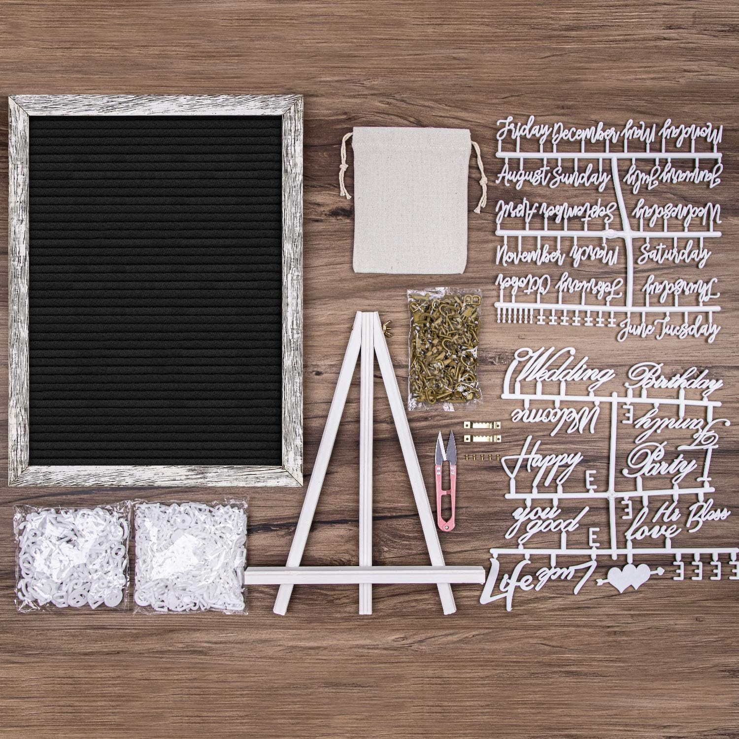 🔥 Flаѕh Sаlе Tukuos Double Sided Felt Letter Board with Rustic Wood Frame,750 Precut Gold & White Letters,Months & Days & Script Cursive Words,Wall & Tabletop Display Decoration