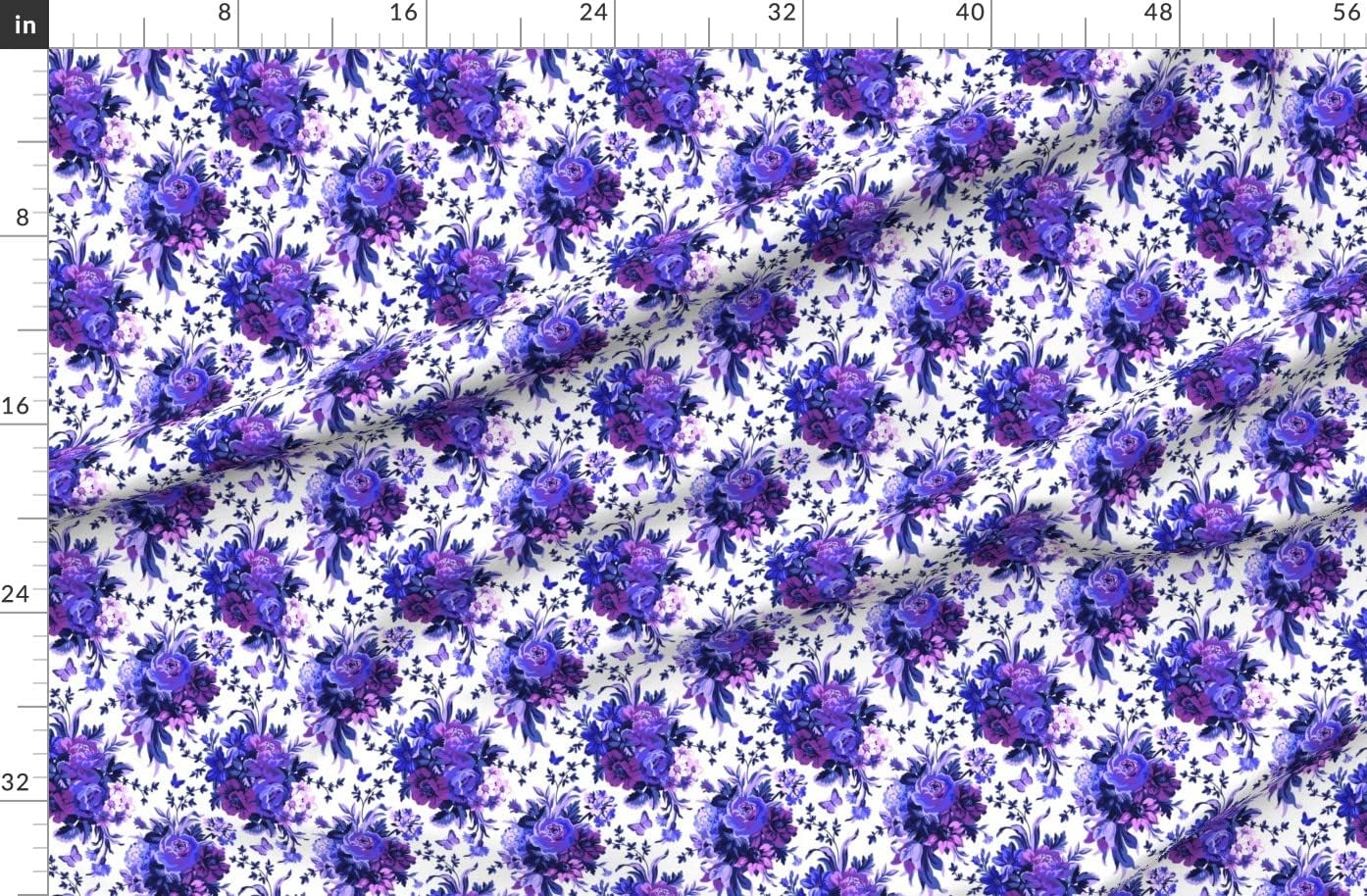 Spoonflower Fabric - Blue White Purple Lilac Floral Flowers Roses Dark Wedding Printed on Organic Cotton Sateen Fabric by The Yard - Sewing Quilting Apparel Home Decor