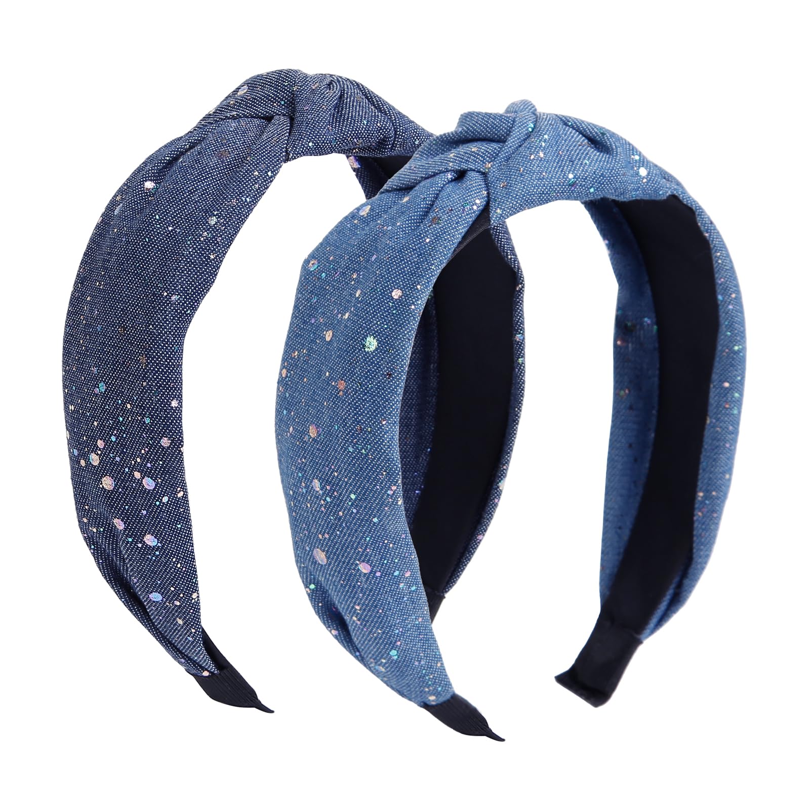 WOVOWOVO Denim Knotted Headbands for Women, Fashion Womens Headband Non Slip Girls Denim Hairband Top Knot Hair Hoops Thick Head Band Hair Accessories