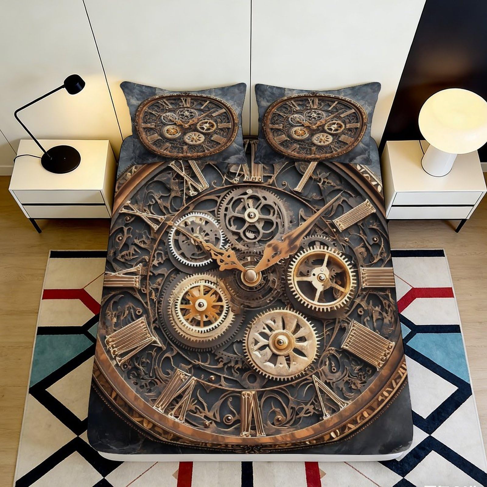Pnayamiorkfel Style-8 3D Printed Steampunk Clockwork Fitted Sheet Microfiber Bedroom Decor Vintage Gear Mattress Cover For Adults Teens 90X200x25cm
