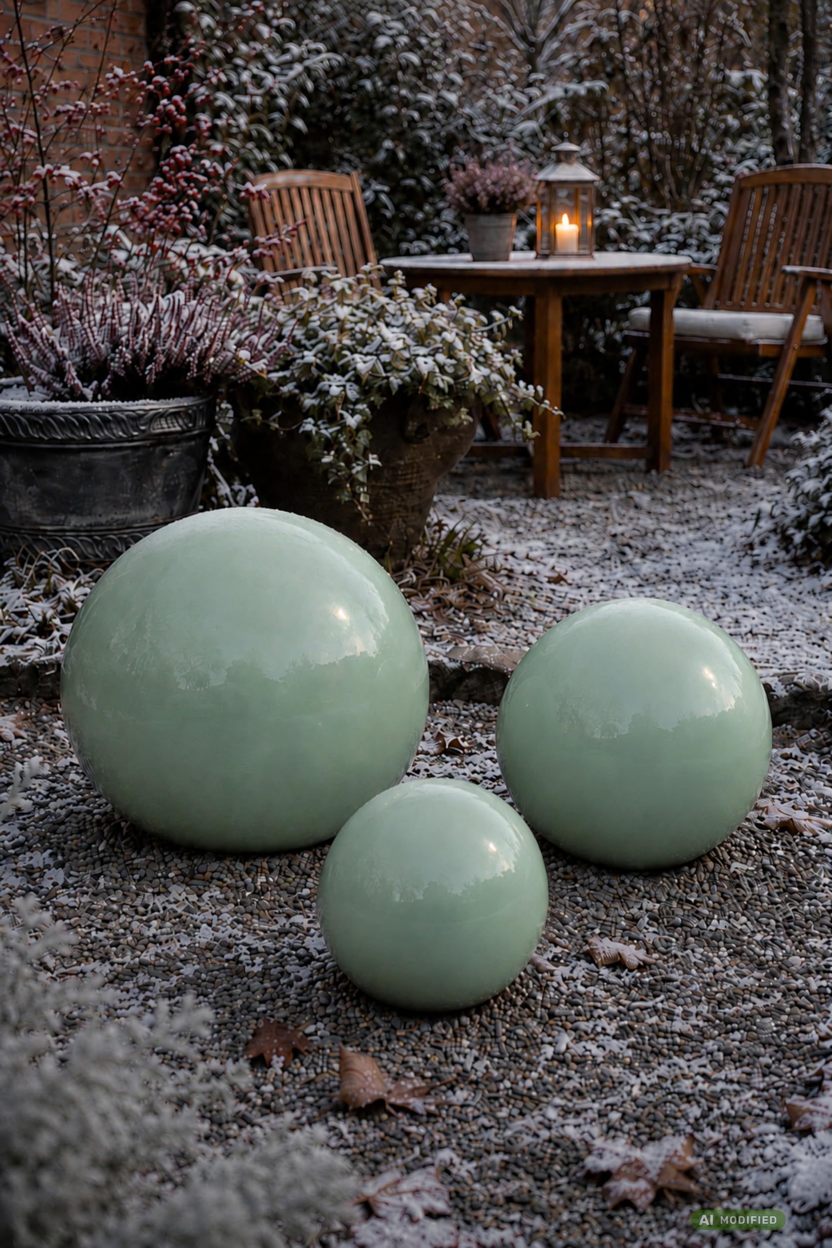 Keramik Kugel 40 cm Gartenkugel Dekokugel Gartenfigur Dekoration aus frostfester, witterungsbeständiger, robuster Steinzeug-Keramik Outdoor (Grün)
