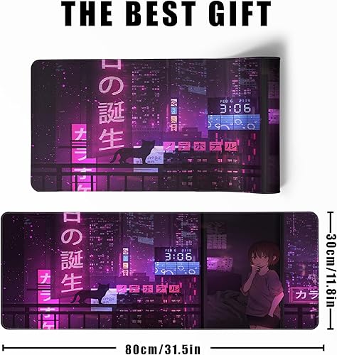 Miniatura 3 de Alfombrilla de mouse para juegos de anime morado, XL, extendida, japonesa, grande, alfombrilla de escritorio de 31.5 x 11.8 pulgadas, alfombrilla de