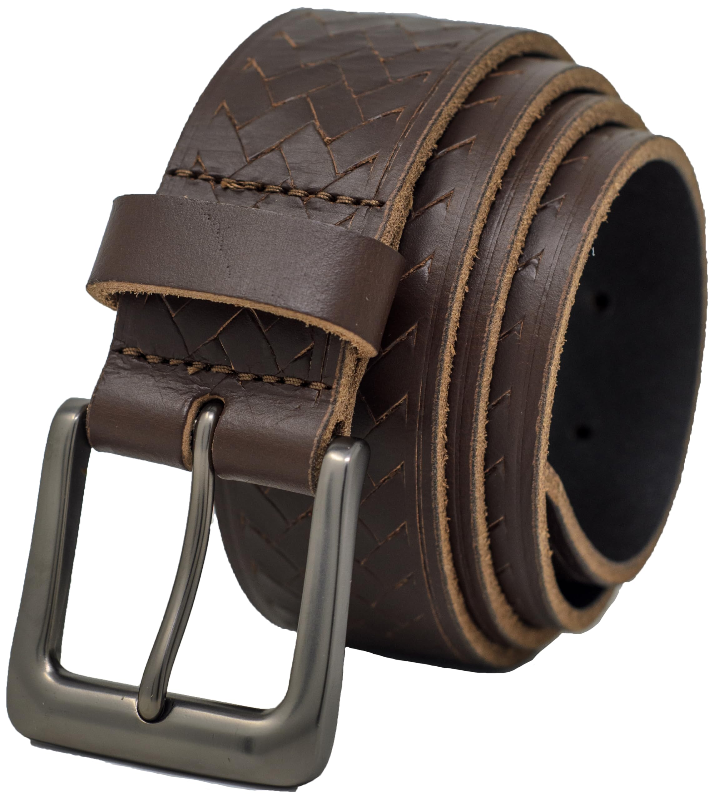 Ashford Ridge Made in England 38mm Full Hide Leather Belt - Brown Weave - Large