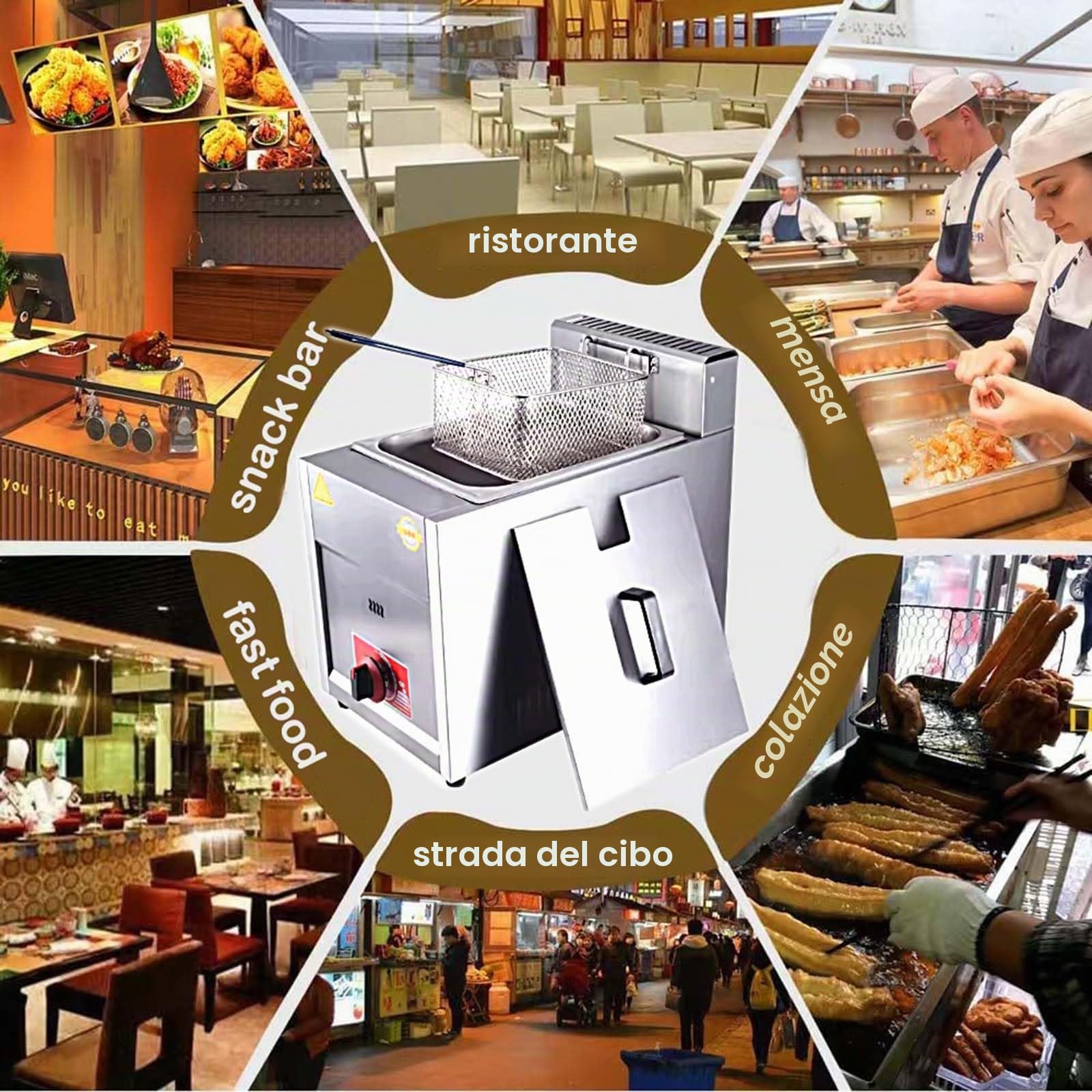 Friggitrice a Gas, Friggitrici in Acciaio Inox con Cestello e Coperchi, Temperatura Regolabile, Friggitrice per Casa Cucina Ristorante Commerciale