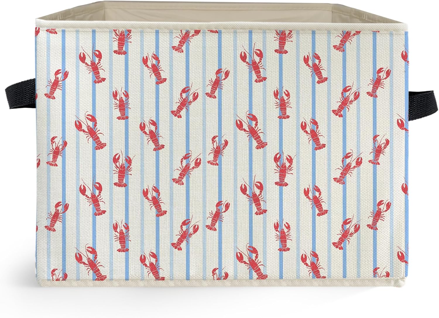 Red Lobster Beach Storage Box Bins, Coastal Nautical Crawfish Blue Striped Collapsible Storage Basket Organizer for Bedroom Laundry Room Home Clothes Books, Decor for Room