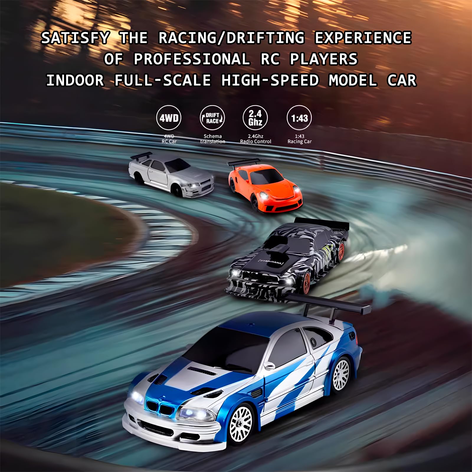Amazon.com: Atlodas 1/43 RC Drift Race Car With Gyro and Lights