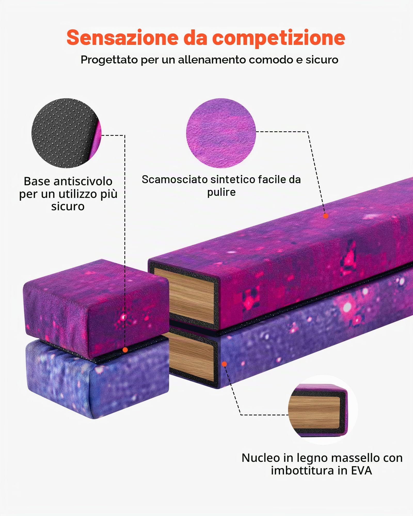 VEVOR Trave di Equilibrio per Ginnastica per Bambini, Pieghevole, 2380 mm, capacità di Carico 136 kg, con Tappetino Antiscivolo, Trave di Equilibrio con Borsa per Il Trasporto in Palestra, Galassia