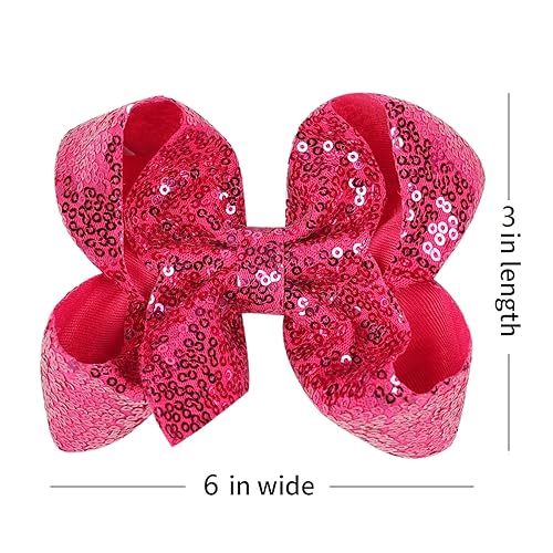 Miniatura 2 de Lazos para el cabello con lentejuelas brillantes de 6 pulgadas color rosa intenso para niñas, niños y adolescentes (2 unidades)