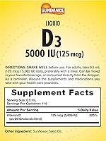 Vista 2 de Sundance Vitamina líquida D3 5000 UI 2 onzas líquidas Gotas líquidas de vitamina esencial Suplemento vegetariano, sin OMG y sin gluten