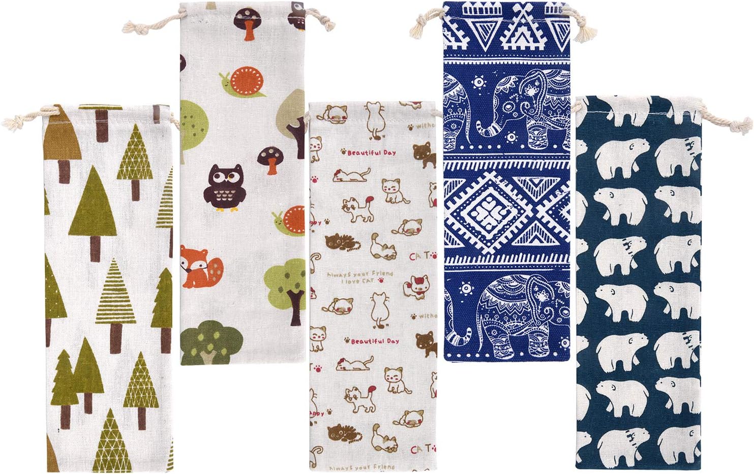 Straw case, chopsticks, utensil and flatware travel case, utensil and cutlery carrying bag, straw pouch and straw carrying case, Steelish (Large, 5patterns)