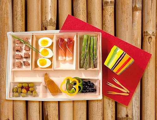 Miniatura 4 de PacknWood -210SAMBQ65 Bandeja de madera biodegradable para servir, bandeja de charcutería, plato de madera cuadrado Samurai, (5 oz, 5.1 "x 2.5" x