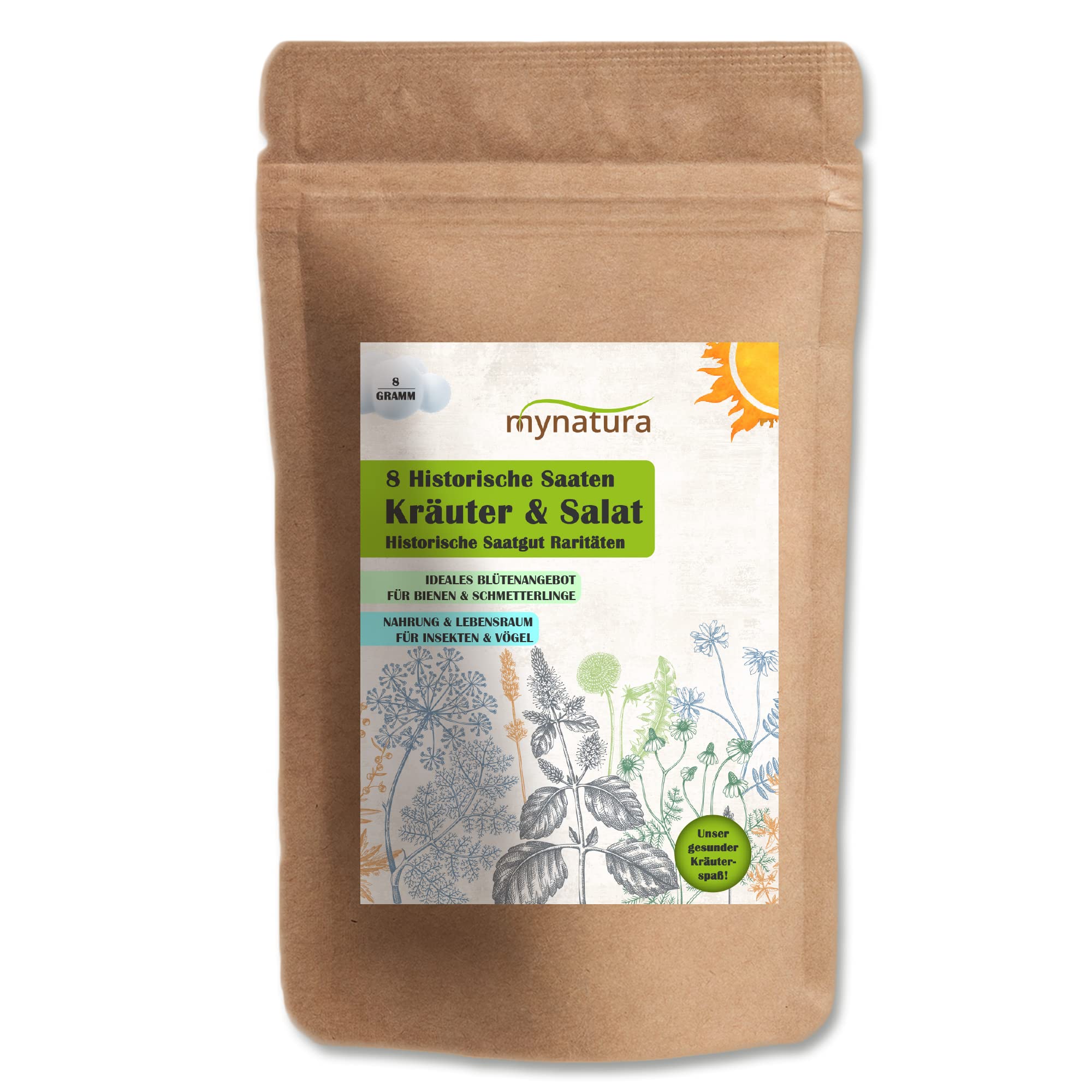 mynatura 8 historische Saaten – Kräuter & Salat Raritäten | Blüten | Blumen | Garten | Bienenfreundlich | Bienen | Artenschutz (3xSet)