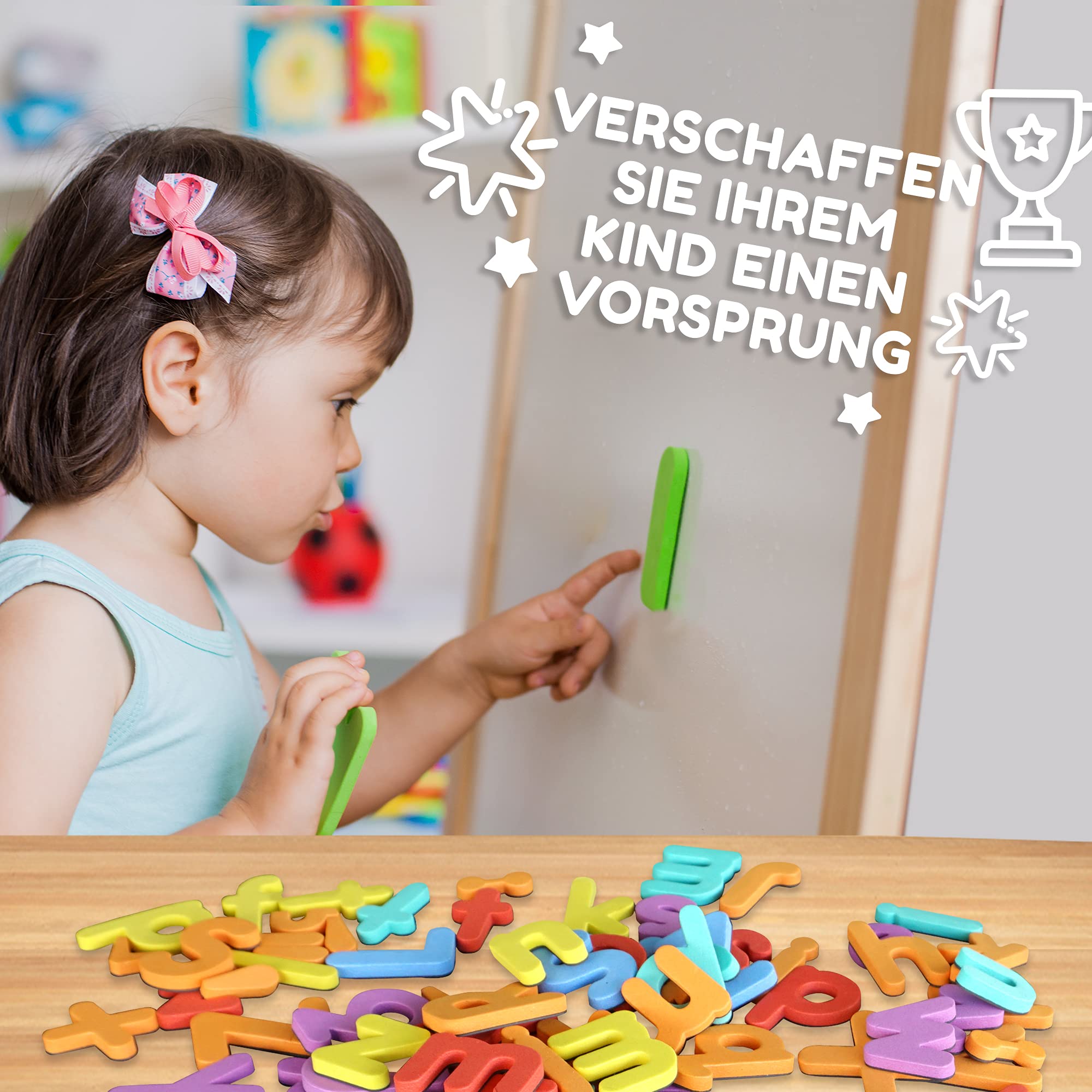 Smart Panda Magnetyczne litery i cyfry dla dzieci – [1 x A-Z, 3 x a-z, 2 x 0-9 i symbole niemieckie] zestaw alfabetów magnesy na lodówkę dla dzieci – gry ABC do nauki literowania i czytania