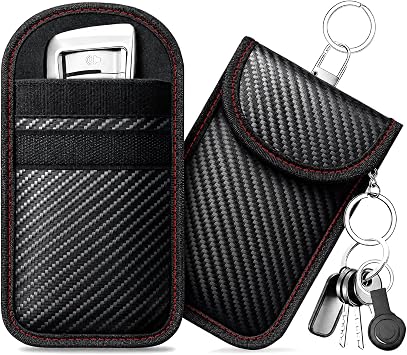 caslord Faraday Pouch for Car Keys, Pack of 2 Anti-Theft RFID Key Fob Protection Bag with 4 Pack Key Rings for Car Security, M, Red
