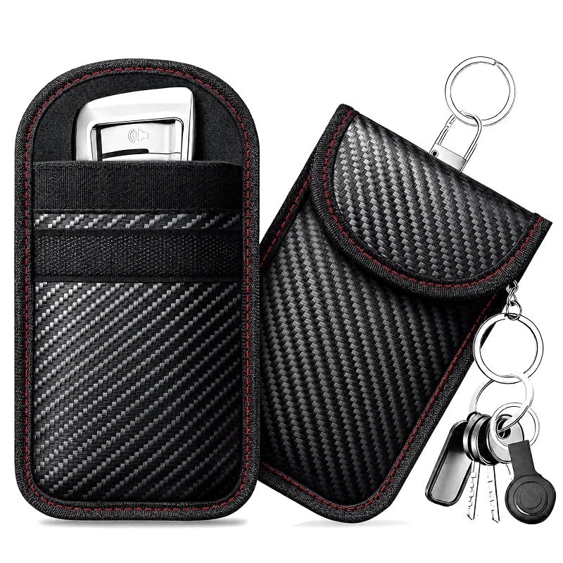 Bolsa Faraday para chave de carro e motocicleta caslord vermelha tamanho M com argolas, 2 unidades