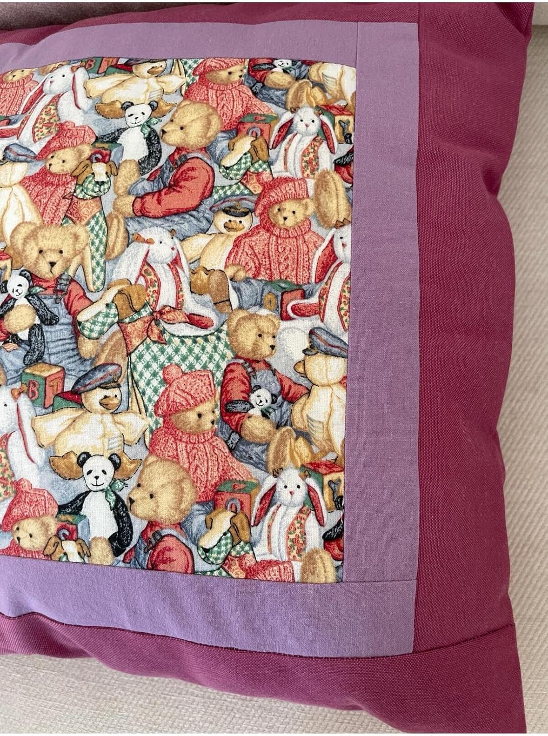 SODEF Decorative Pillow Bear Design, 18x18 in, Burgundy, Polar Fleece, Cotton Filling, Cute Cushion for Kids Room, Nursery Decor - Multicolor, One Size