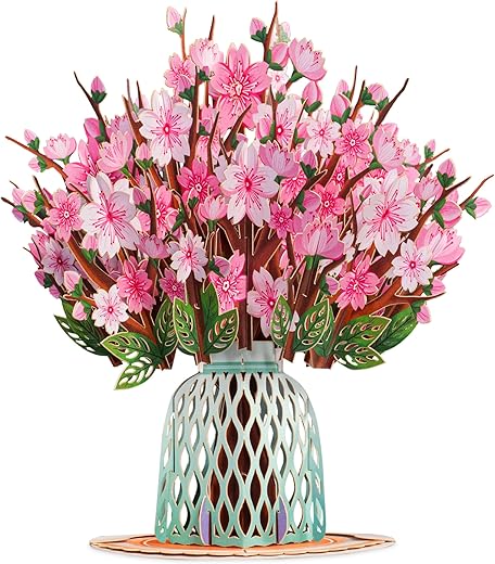 Paper Love 3D Cherry Blossom Flower Bouquet Pop Up Card, with Forever Flowers Keepsake, Gift For Birthday, All Occasion or Just Because – Oversized…