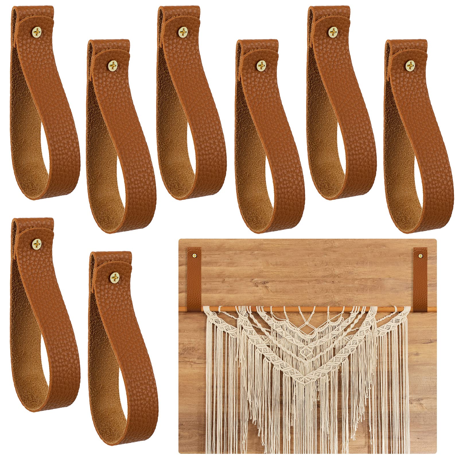 2-Pack PU Leather Wall Hooks 1x4.7" - Brown Leather Strap Hangers For Towels & Decor