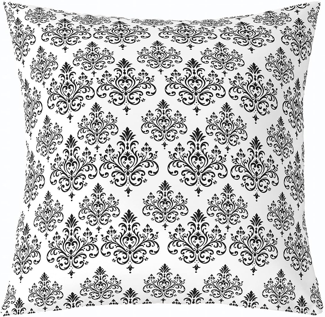 jejeloiu Black White Pillow Covers for Home Sofa Bed Couch Vintage Damask Floral Throw Pillow Covers for Kids Boys Girls Oriental Antique Cushion Covers Boho Flower Pillowcases, 22x22 Inches Set of 2