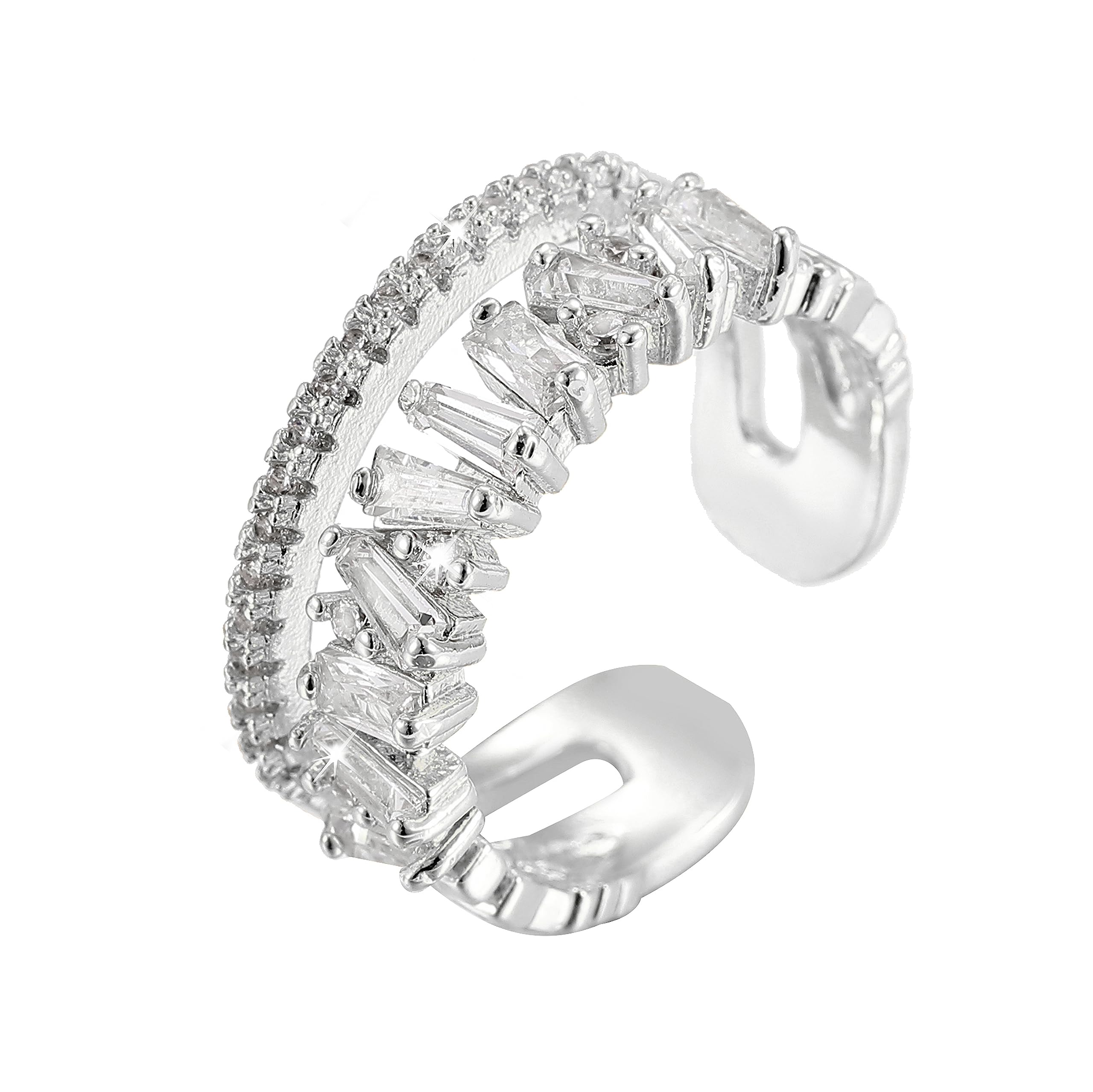 Adjustable 18k Gold Plated CZ Leaf Open Ring Dainty Double Cubic Zirconia Olive Branch Leaves Band Stacking Finger Rings Minimalist Cute Statement Ring Jewelry for Women Teen Girls