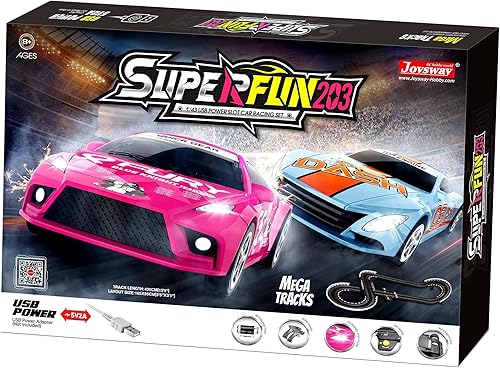 SuperFun 203-143 - Juego de carreras de autos con ranura de alimentación USB, tamaño de diseño 65 x 37 pulgadas, faros LED, contador de vuelta, a