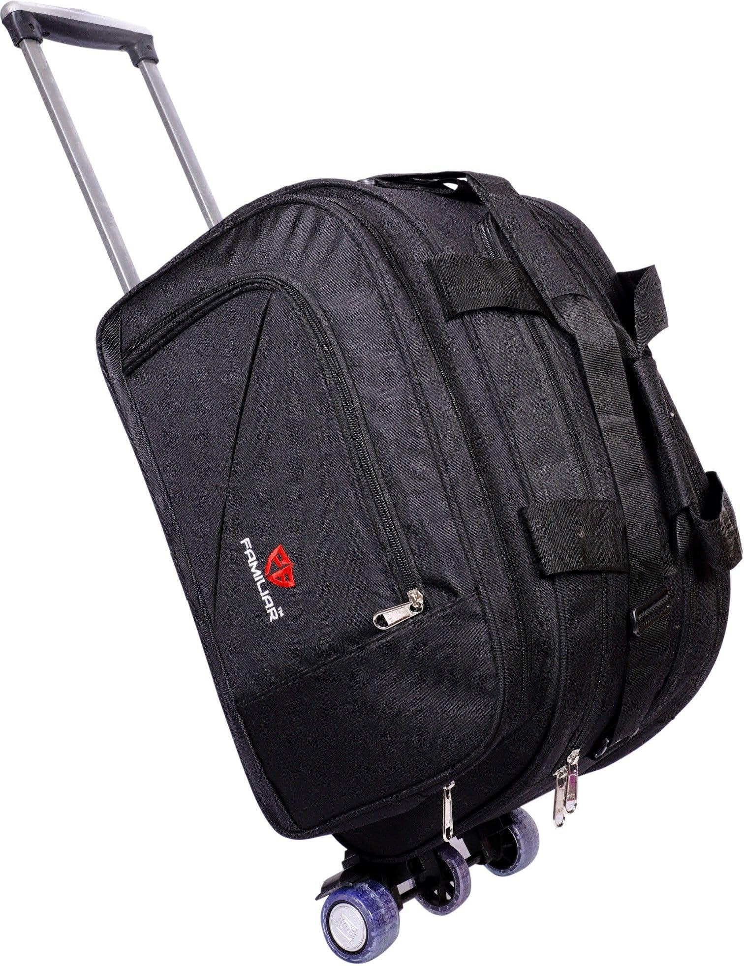 Familiar Duffel Trolley Bag with Wheels | Polyester | 60 L | Black | Expandable | Lightweight | Travel & Luggage-picture-56