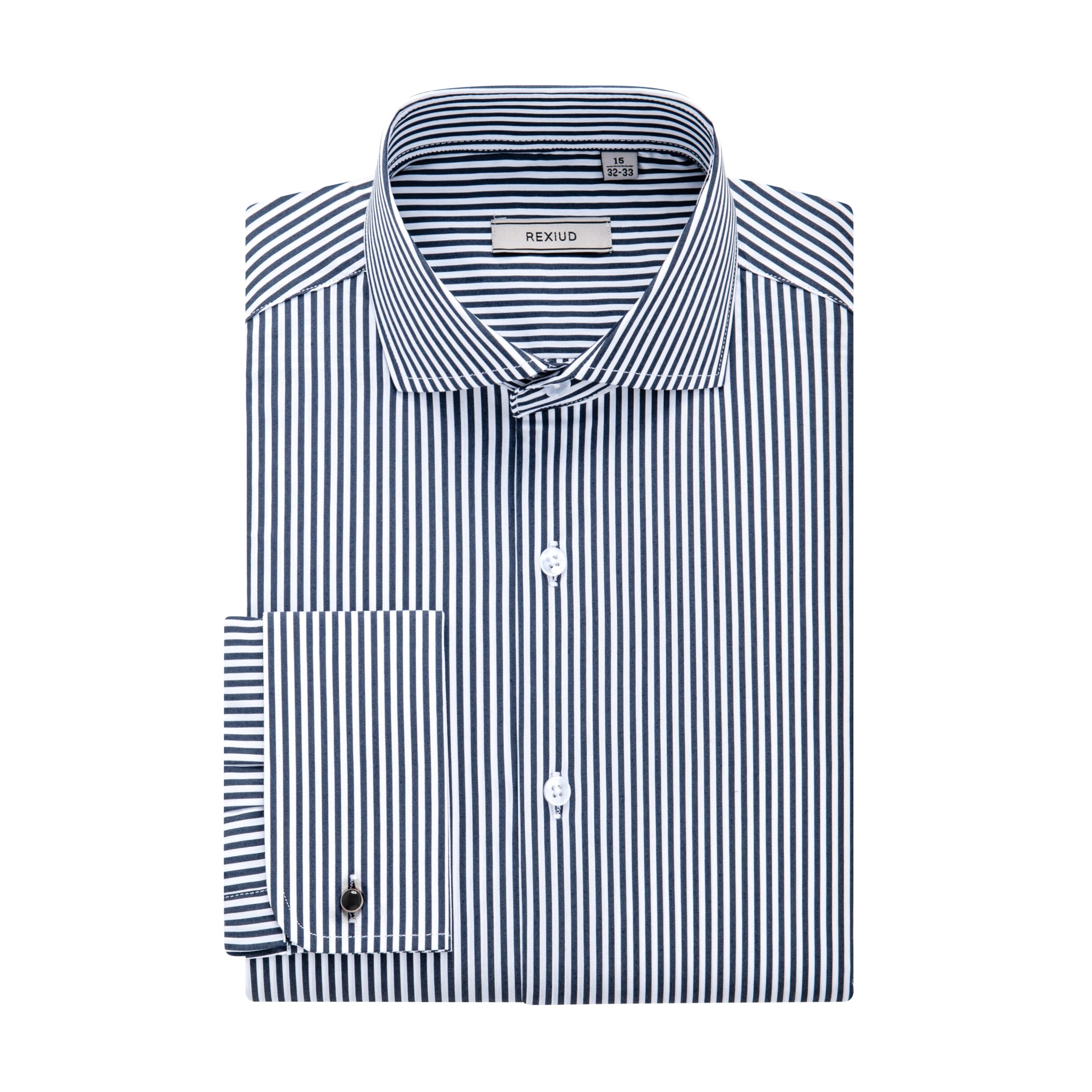 Camicia da uomo a righe elasticizzata, colletto Windsor, polsini francesi, camicia formale a maniche lunghe per ufficio e lavoro