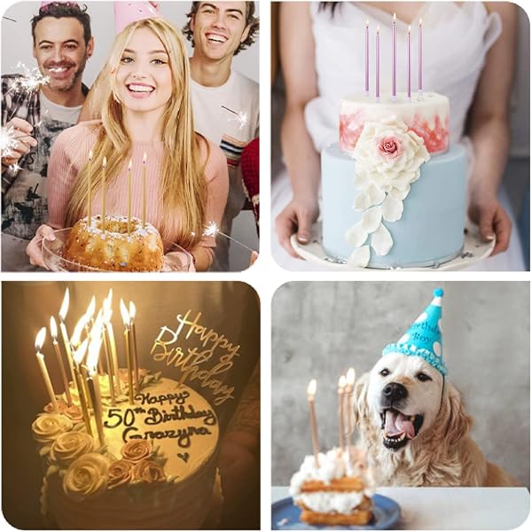 PHD CAKE Gold Metallic Long Thin Metallic Birthday Candles, Cake Candles, Party Candles, Party Decorations, Wedding Candles - 5