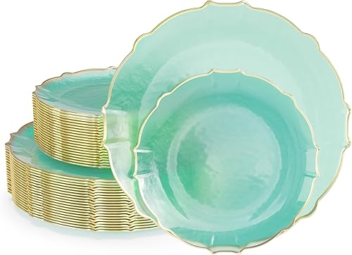 Exquisite Platos tintados, 40 platos desechables de plástico para fiestas, juego para 20 invitados, platos de postre de 20 x 7.5 y 20 x 10 platos de Exquisite Platos tintados, 40 platos desechables de plástico para fiestas, juego para 20 invitados, platos de postre de 20 x 7.5 y 20 x 10 platos de