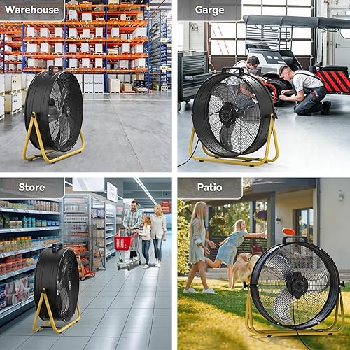 Miniatura 6 de Ventilador de tambor industrial de alta velocidad de 24 pulgadas, ventilador de metal resistente de 3 velocidades de 8500 CFM para almacén,