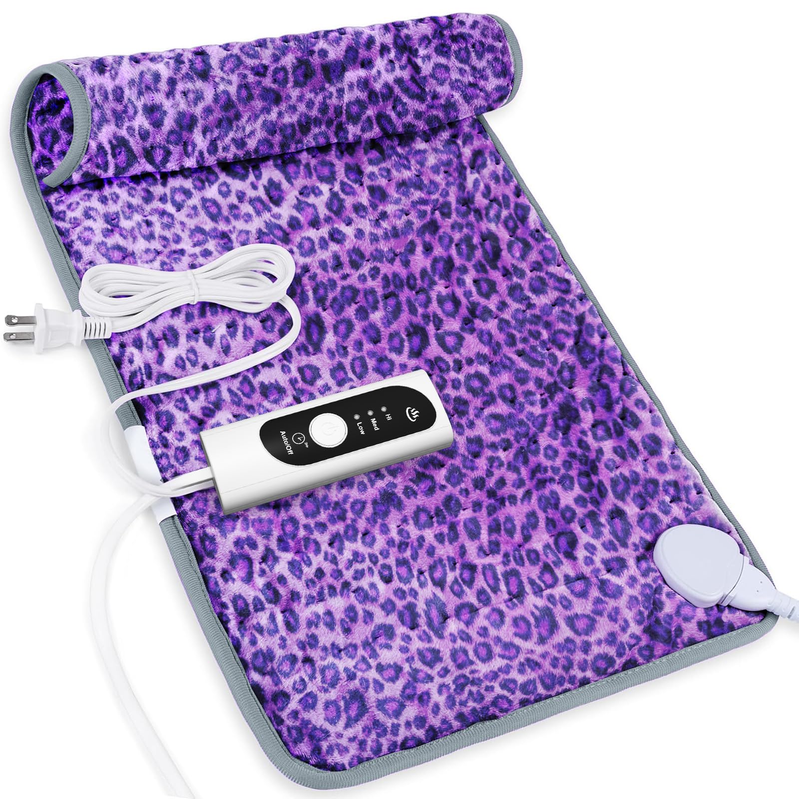 Heating Pad for Back, Neck, and Shoulder Pain Relief, Auto Shut Off, 3 Heat Settings, Extra Large 12 x 24, Ideal for Muscle Aches and Arthritis Pain(Purple Leopard Print)
