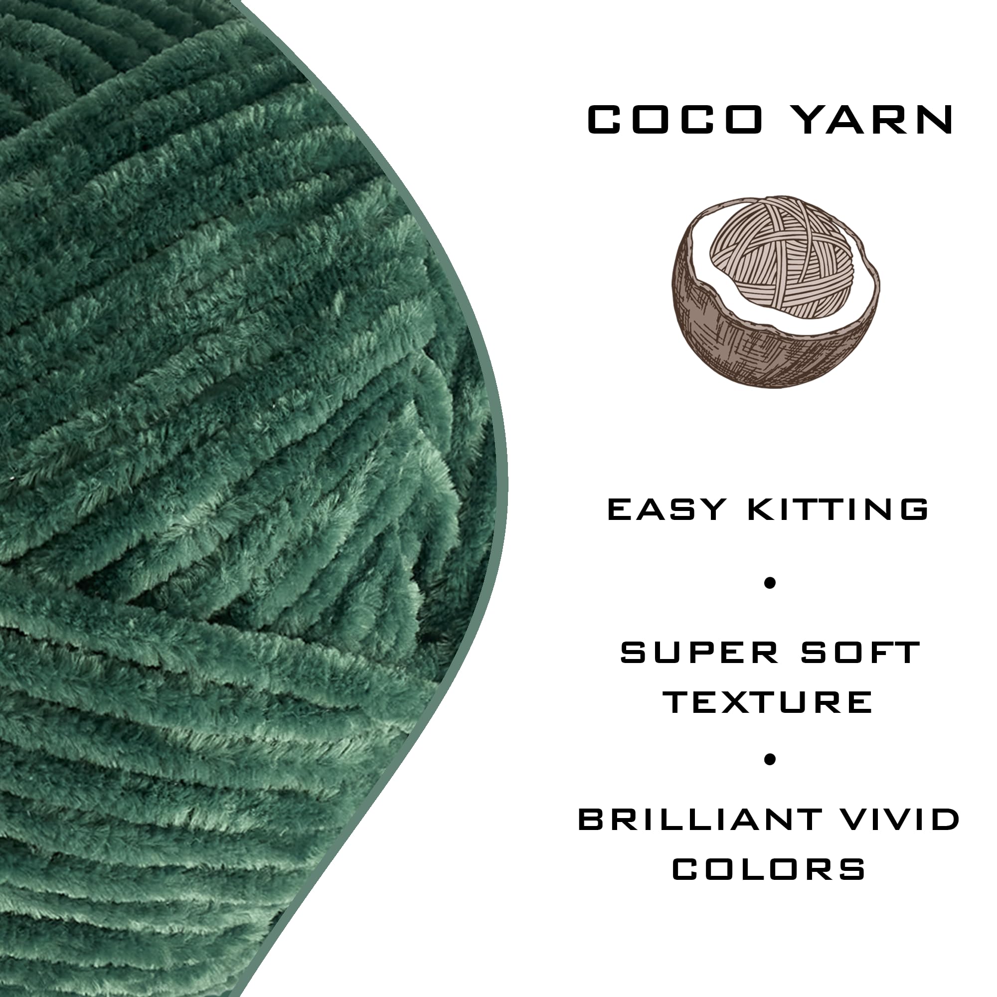 2 Pack Velvet Yarn for Crocheting – CocoYarn - Chenille Chunky Yarn for Hand Knitting, Fluffy Soft Plush Amigurum Bulky Baby Blanket Yarn for Crochet 100g (Green-60)