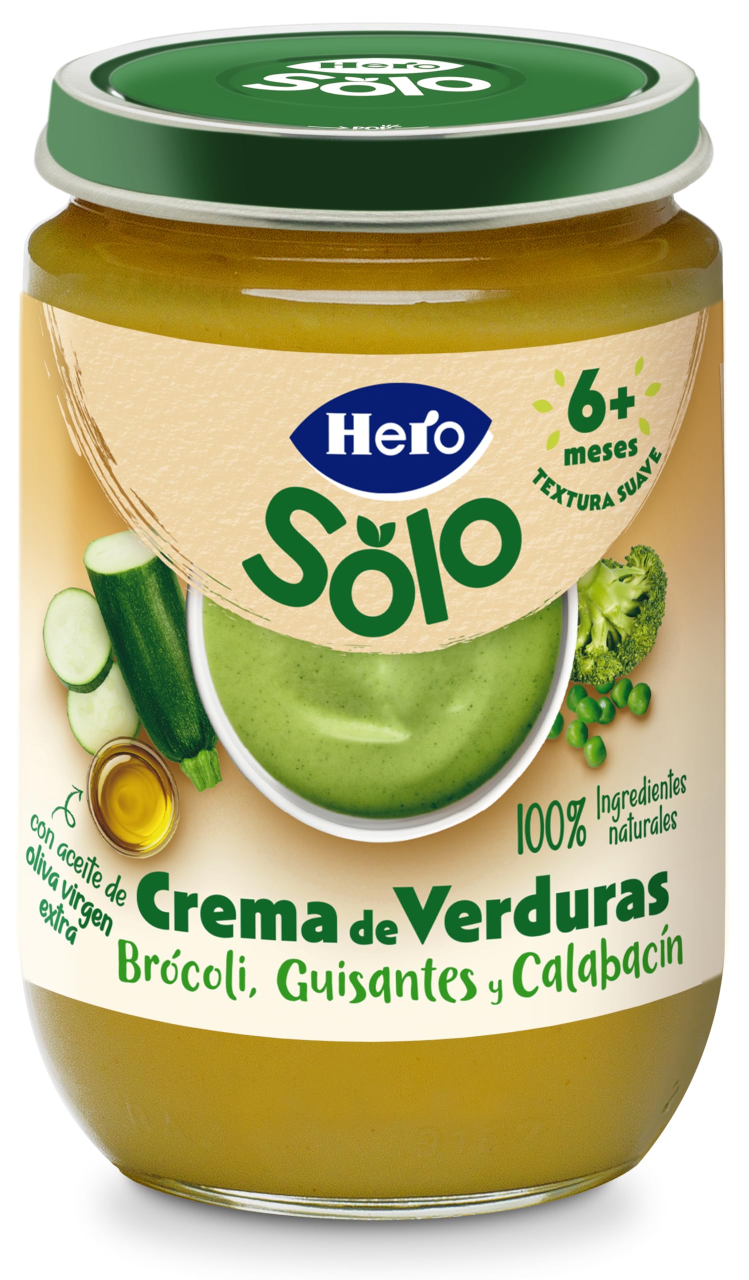 Hero Solo Tarrito Verduras Bebé Brócoli Guisante Calabacín Aceite Oliva Virgen Extra Sin Sal 190g 12U Desde 6 Meses
