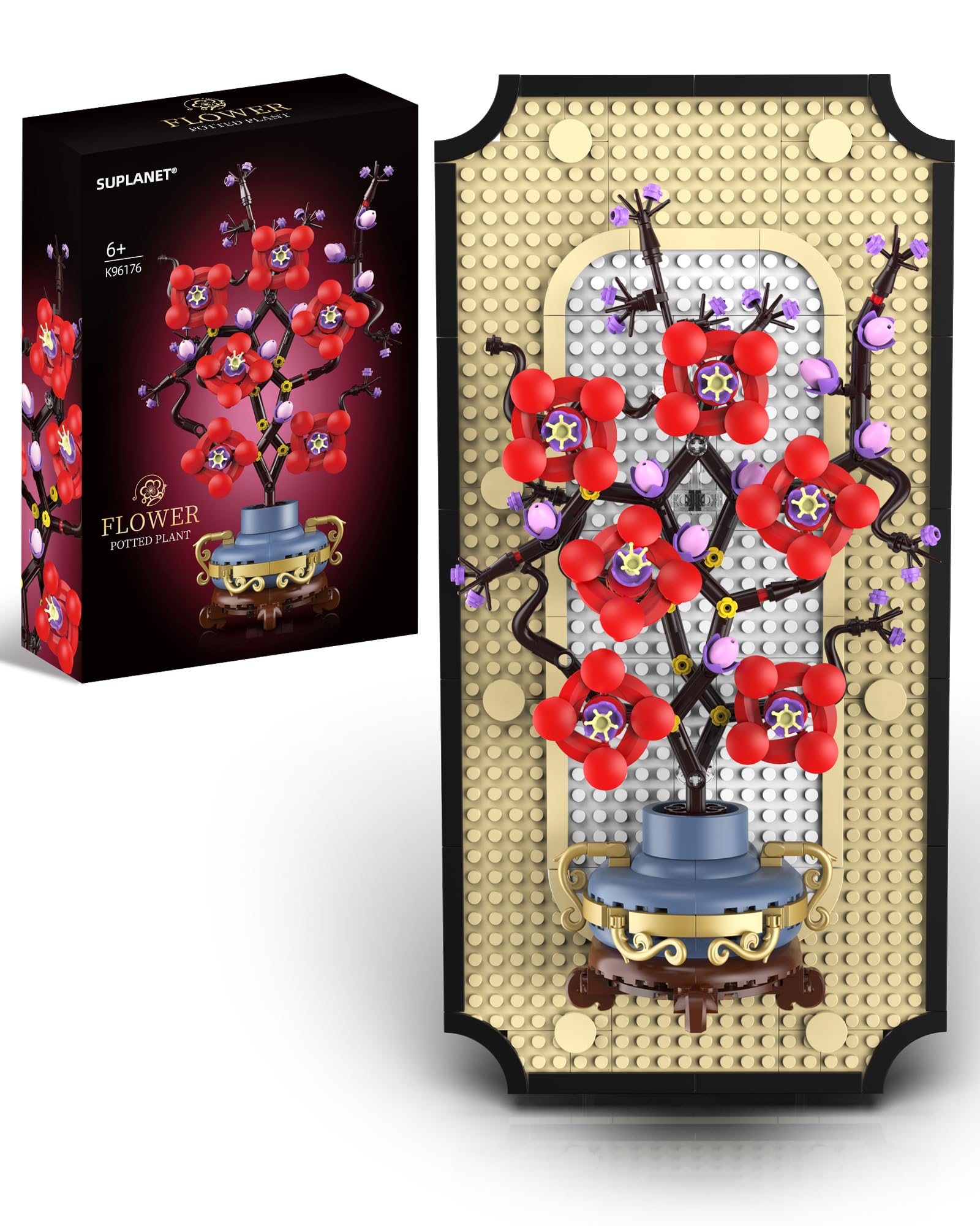 Suplanet Plum Blossom Building Set for Adults, 3D Wall Art Frame Decor, Botanical Flower Blocks Kit, Home Office Wall Decor, Birthday for Women & Plant Lovers (529 PCS)