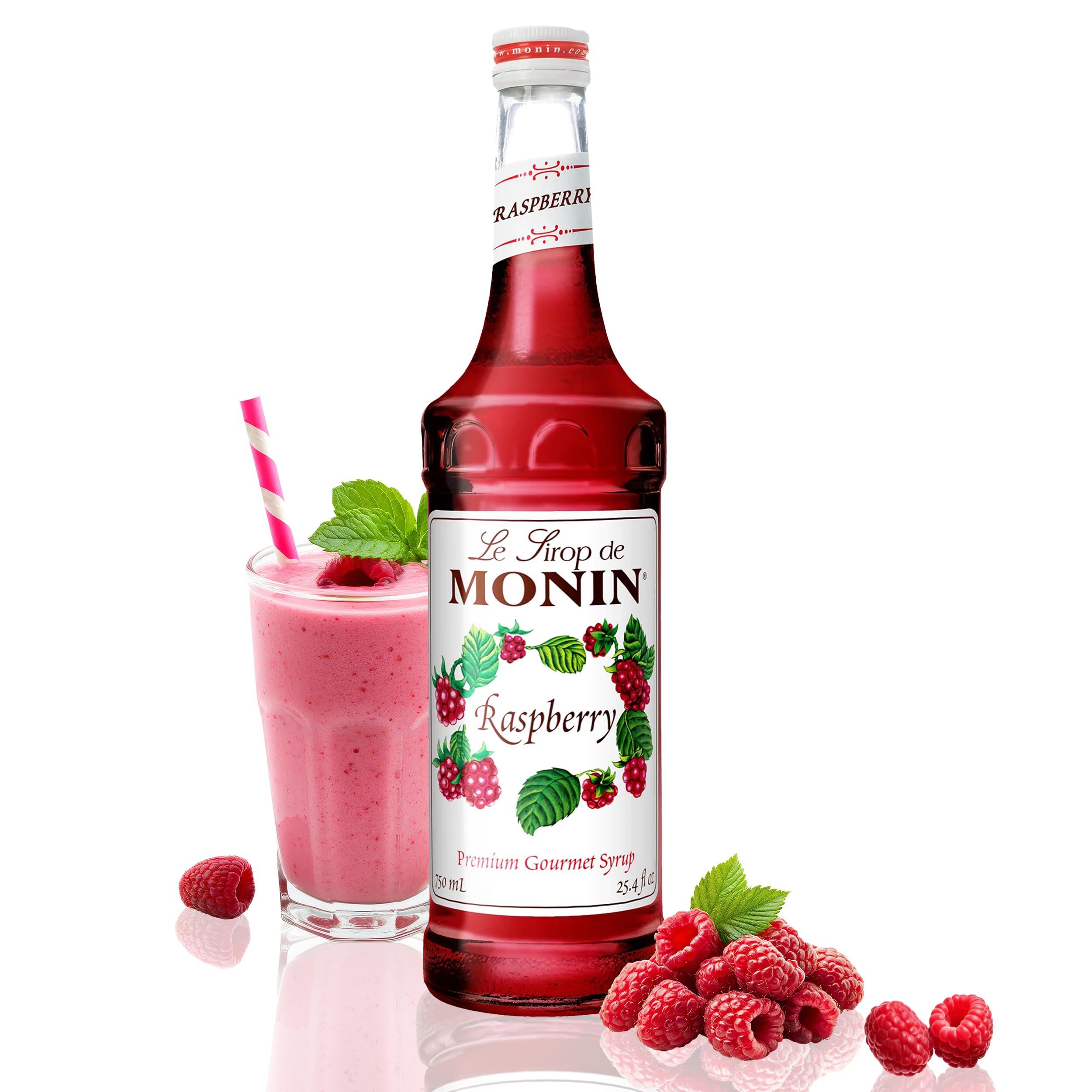 Monin - Raspberry Syrup, Sweet and Tart, Great for Cocktails and Lemonades, Gluten-Free, Non-GMO (750 ml)