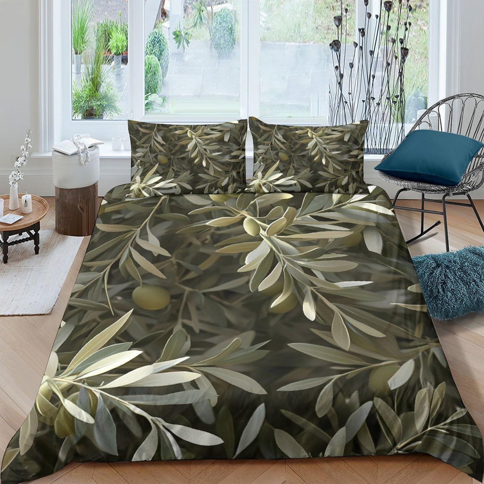 Ctjqhvkz Style-1 3D Printed Olive Leaf Fitted Sheet Microfiber Soft Green Botanical Mattress Cover For Bedroom Guest Room Decor Single（135X200cm）