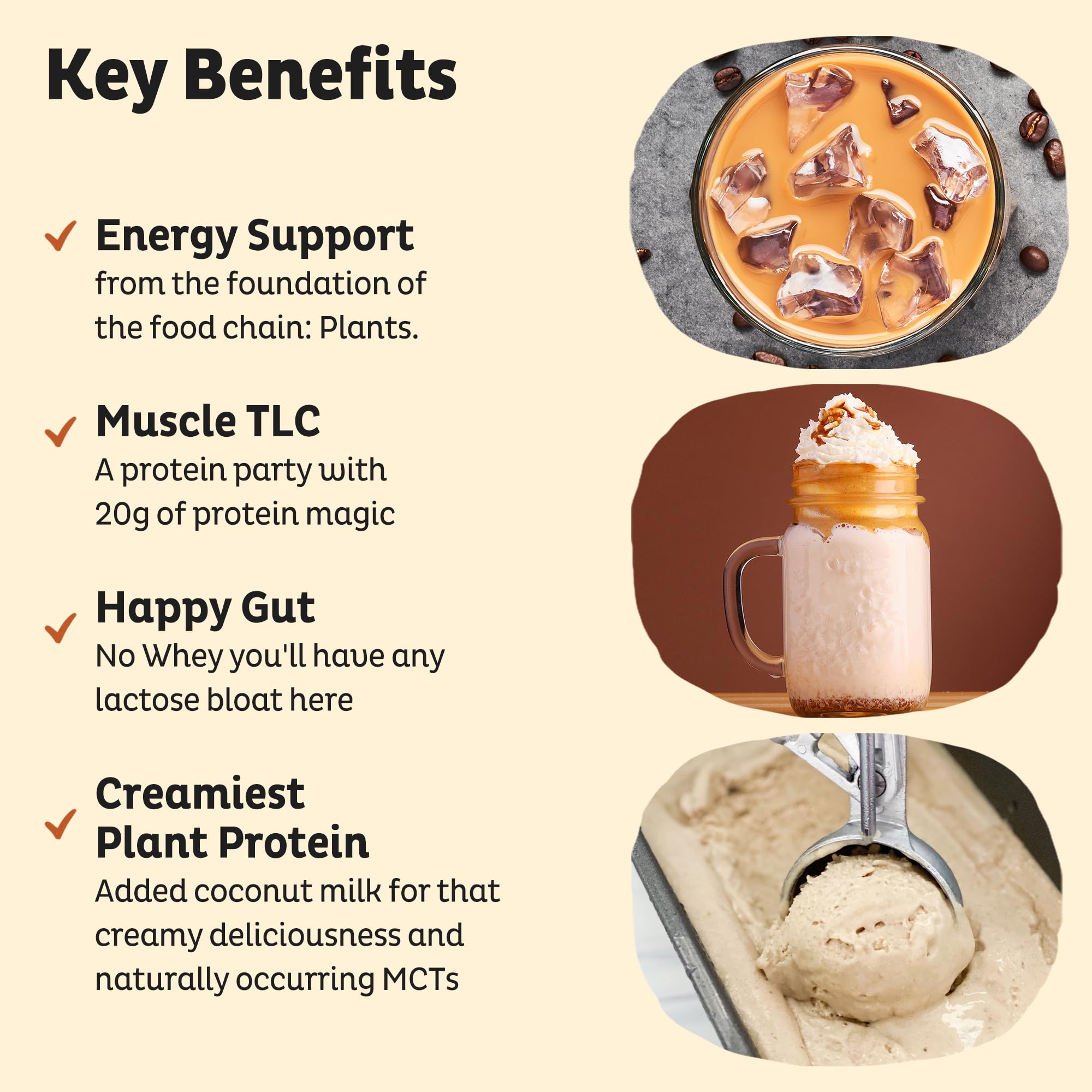 KOS Organic Vegan Protein Powder with 50mg Caffeine, Salted Caramel Coffee - Pea Protein Blend, Plant Based Superfood Rich in Vitamins & Minerals - Meal Replacement for Women & Men, 28 Servings — Amazon image 3