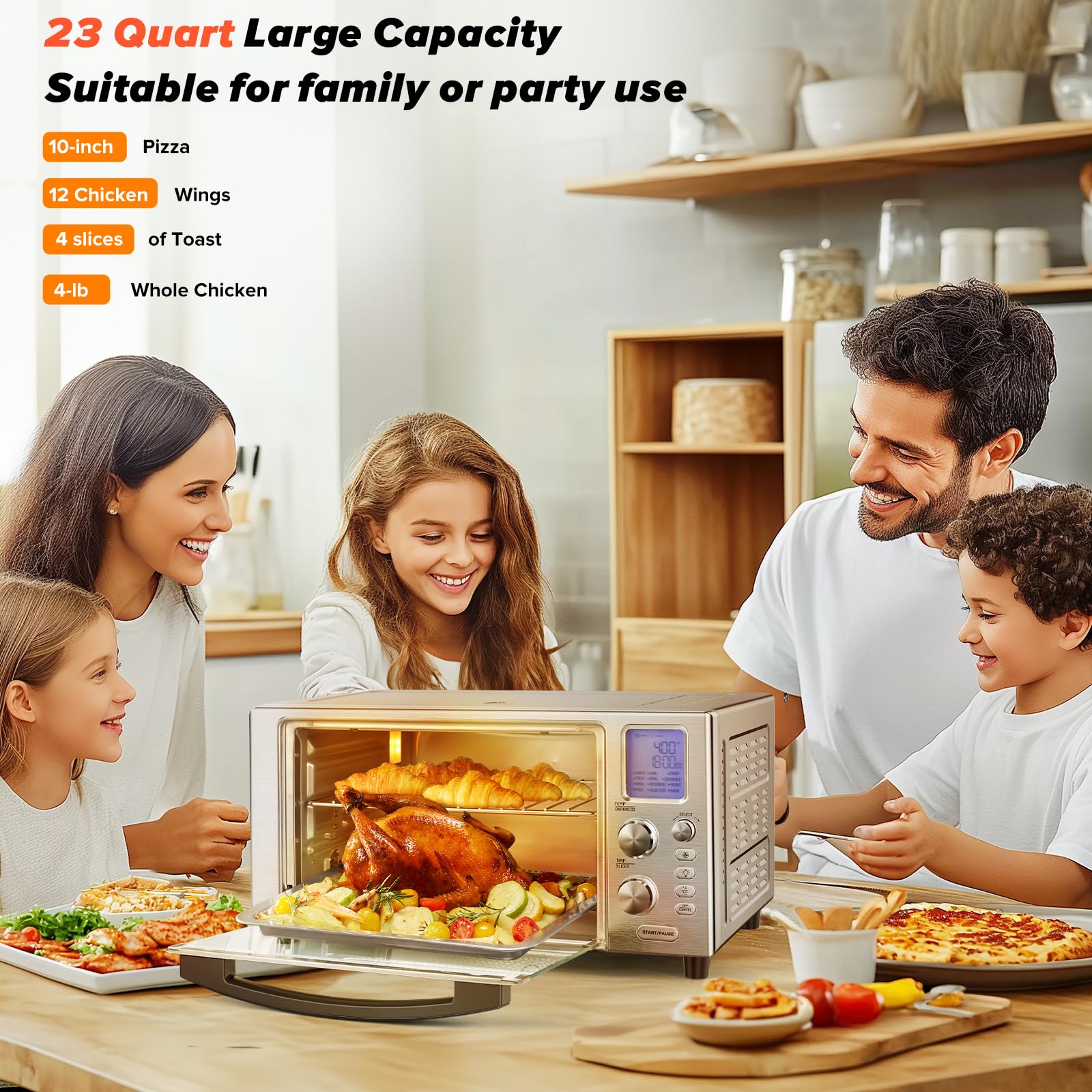 Secura Air Fryer Toaster Smart Oven Combo, 23 Quarts XL Capacity Convection Oven Countertop, Fits 10 inch Pizza, 12 Pre-Set Cooking Functions with Adjustable Temperature