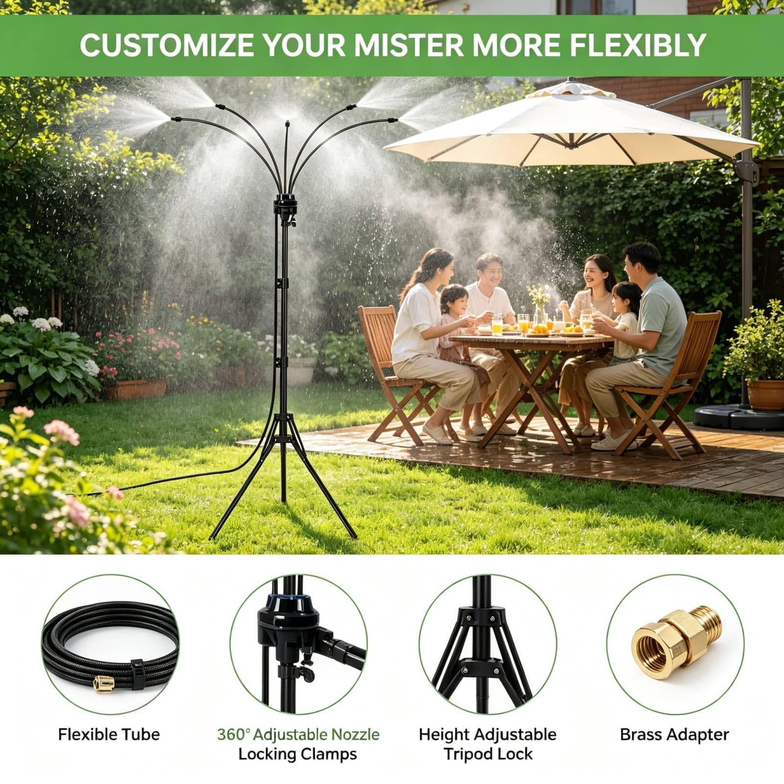 Sistema de refrigeración ajustable para exteriores, rociadores de pie para patio exterior, boquilla atomizadora giratoria de 360 grados para césped, barbacoa y refrigeración de mascotas
